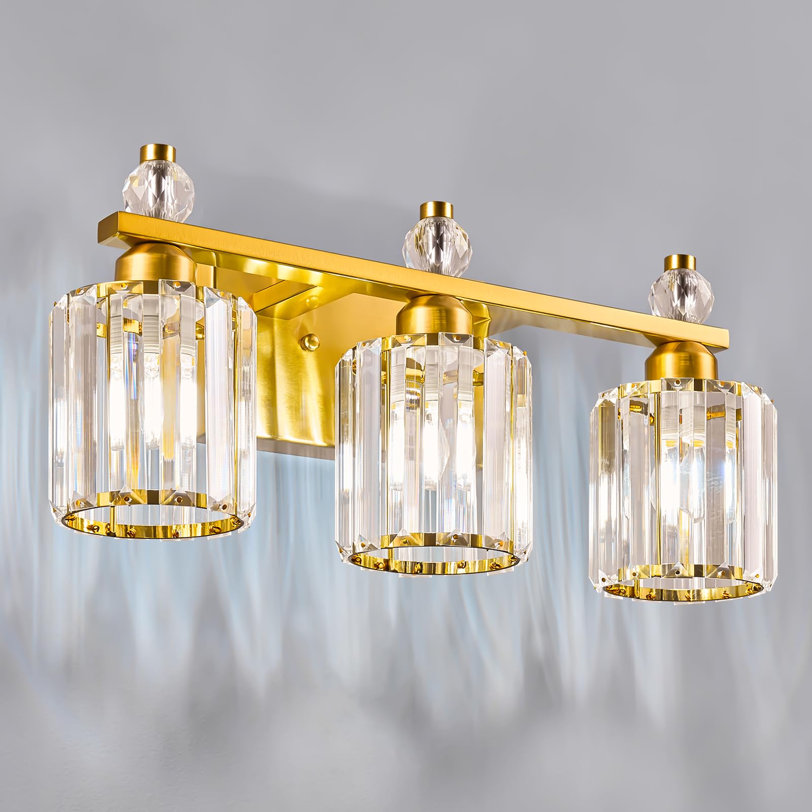 FDPBY 3-Light Bathroom Vanity Lights Gold Modern Crystal Fixture Model 291