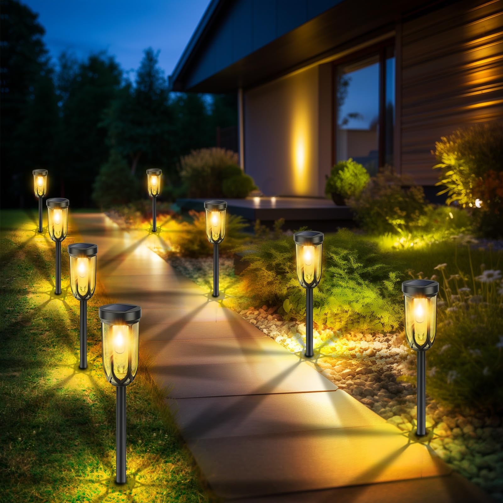 Barleit Solar Lights Outdoor 8 Pack  Solar Pathway Lights  Solar Lights Outdoor Waterproof Ip65  Bright Auto On/Off Driveway Patio Light  Solar Garden Lights Landscape Lighting For Walkway Lawn Yard