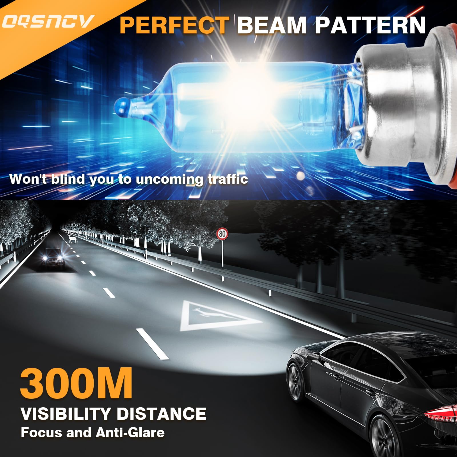 OQSNCV Halogen Headlight Bulbs 9012 High/Low Beam Kit 4200K for Fiat 500 500L 500X (2012-2020), Pack of