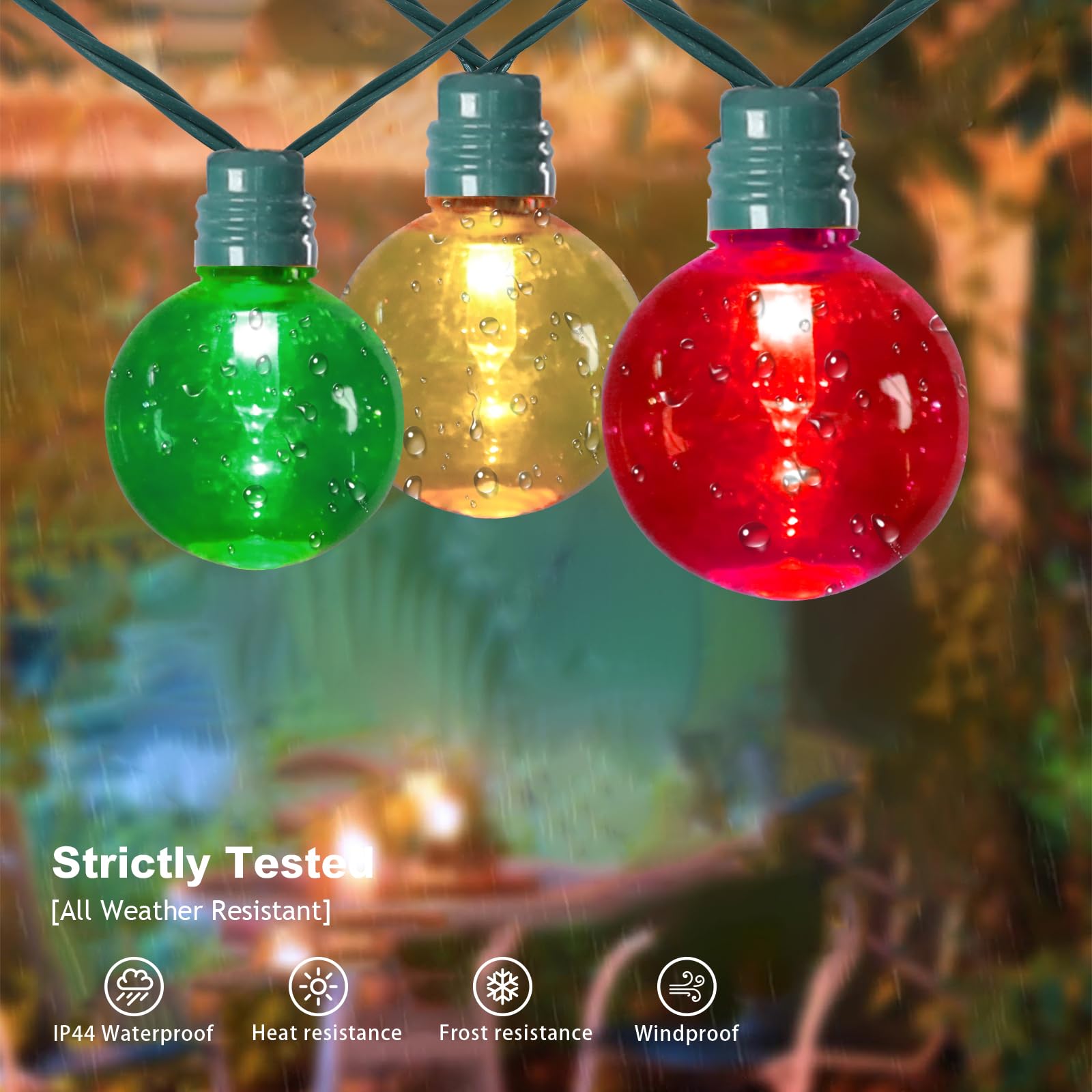 Afirst Outdoor String Lights, 21FT, Waterproof, 35 Shatterproof LED Bulbs, G40, Multicolor