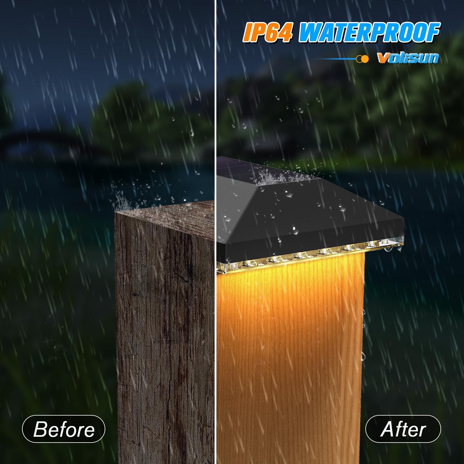 Volisun 4X4 Solar Post Cap Light, Black, Waterproof, 12 Pack For Garden/Patio/Porch