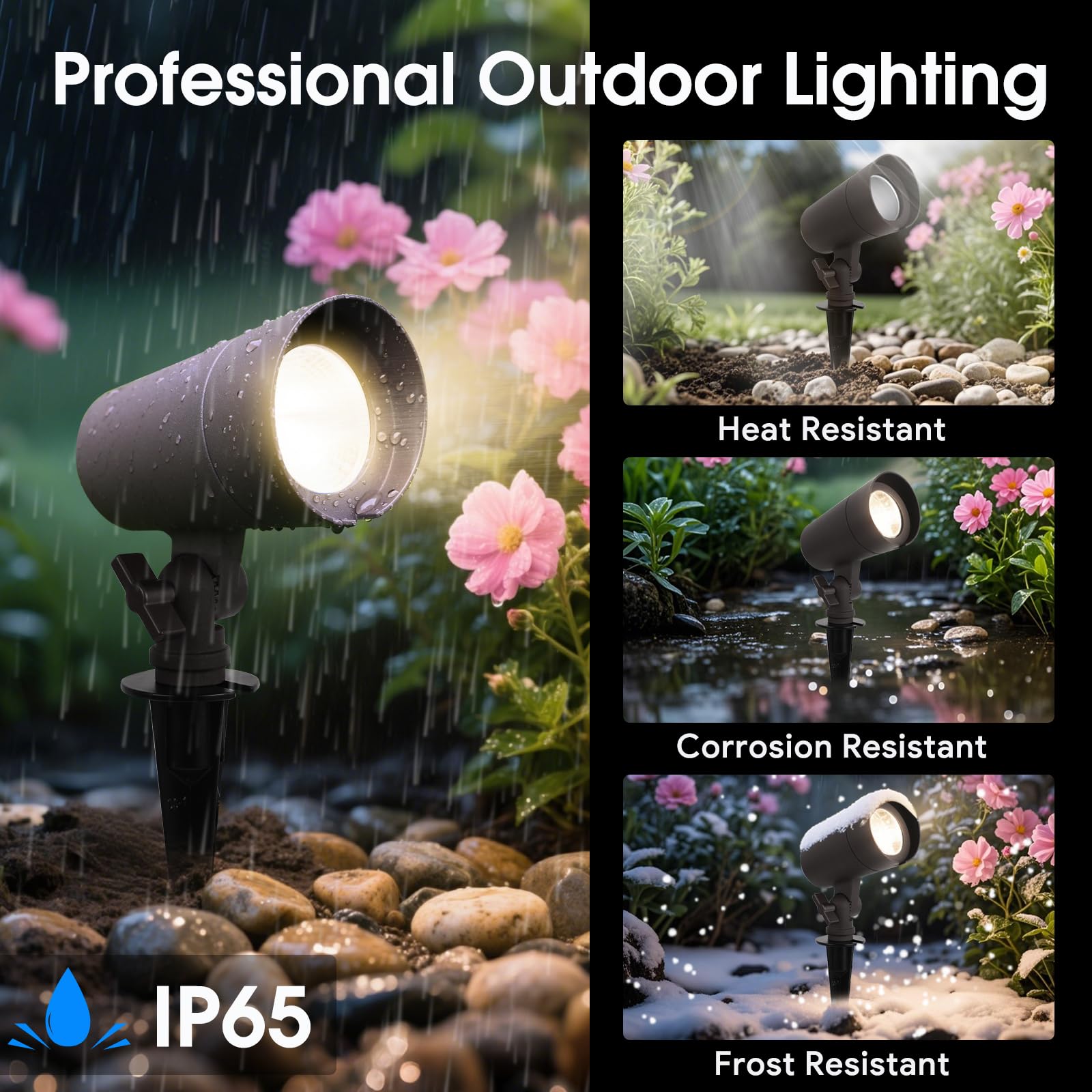 E ENERGETIC LIGHTING 3CCT LED Landscape Lights, 12V, Waterproof, 3W, 200LM, Aluminum, 8 Pack, Selectable 3000K