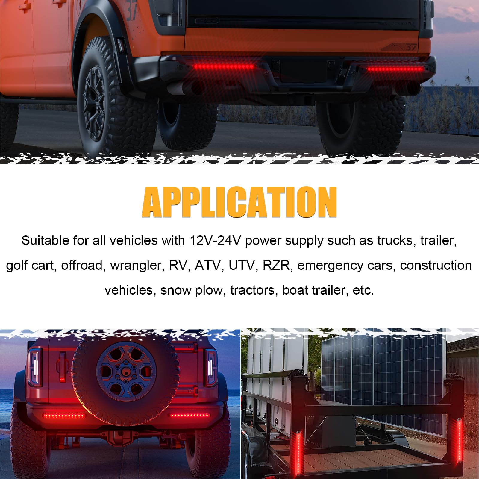 PSEQT 10" LED Trailer Brake Tail Lights, Smoked Red, Waterproof, 2Pcs, Model PSEQTWBSR, for Pickup, Golf Cart, Offroad Truck,