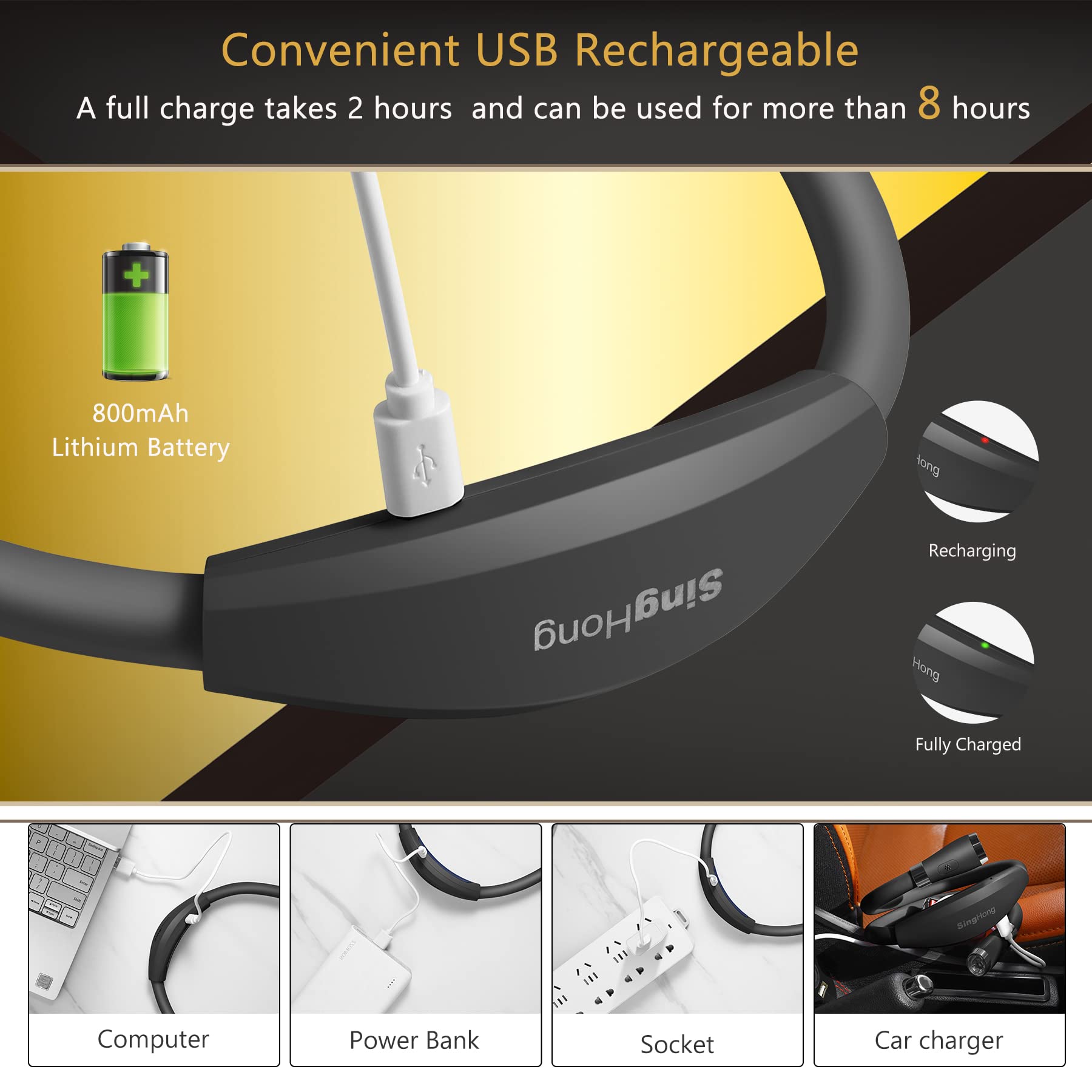 Singhong Neck Book Light Led Reading Lamp Usb Rechargeable, Hands Free, 4 Led Bulbs, 4 Adjustable Brightness, For Reading In Bed