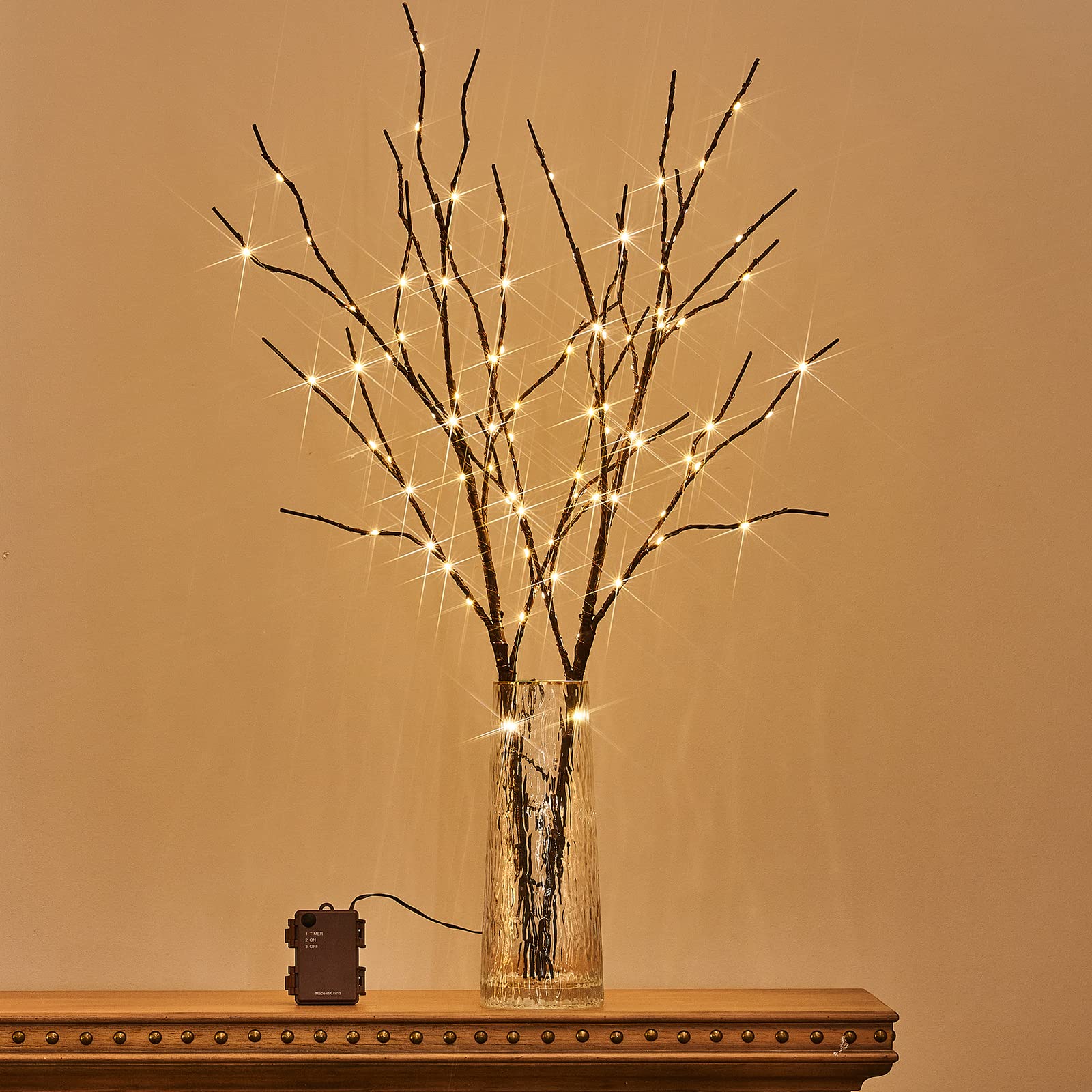 Birchlitland Lighted Brown Branches 32IN 100 LED with Timer Battery Operated, Artificial Tree Branch with Warm,Willow Branch Lig