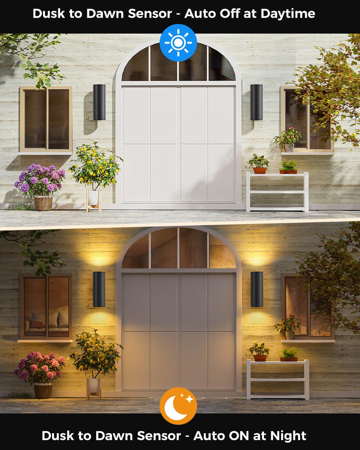 Shimr Dusk To Dawn Outdoor Lighting 2 Pack  Modern Exterior Light Fixture Wall Mount Etl Listed  Aluminum Waterproof Black Up And Down Outside Lights For House Porch Garage  Led Bulbs Include