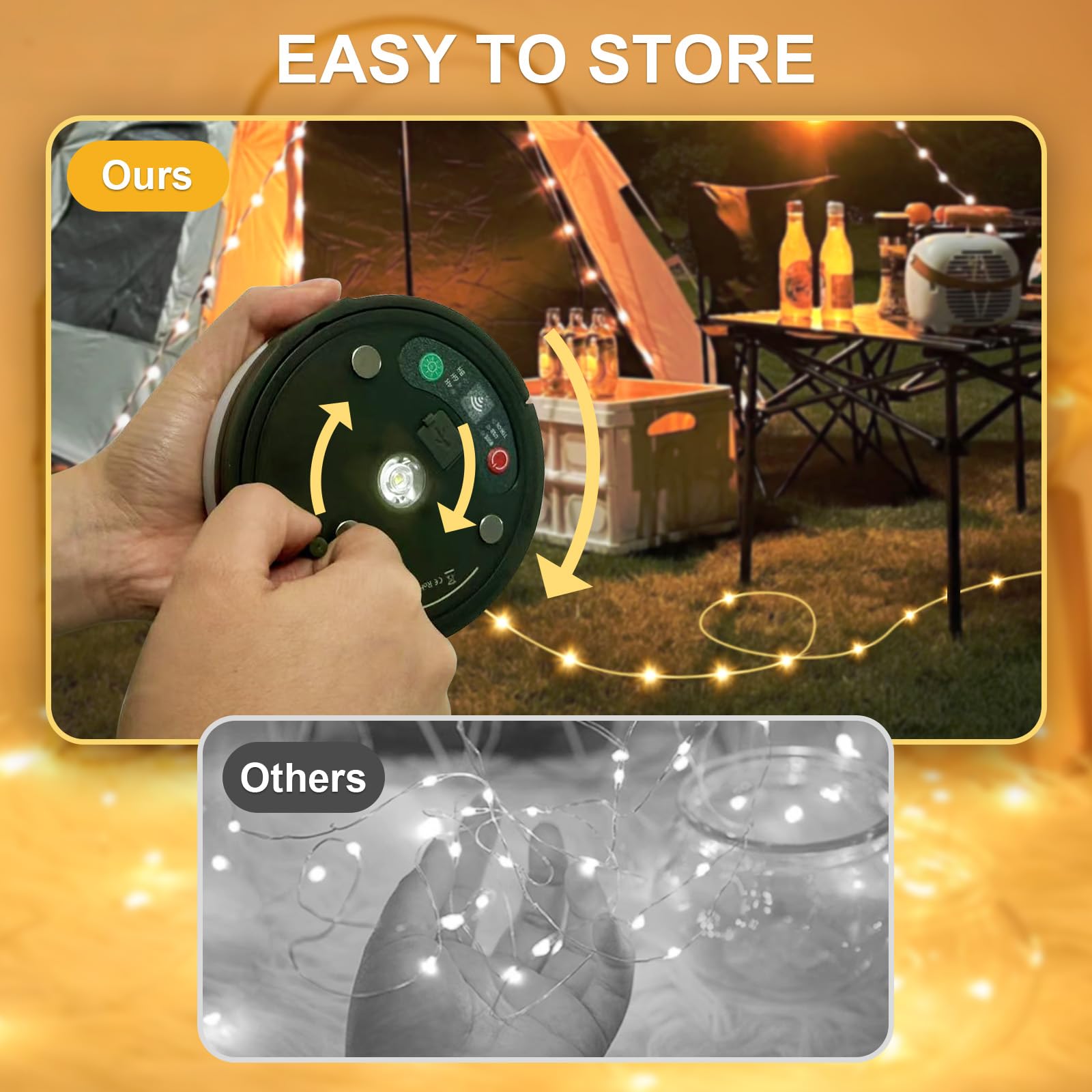 InkTrail Camping String Lights 33FT Rechargeable LED Lamp, 9 Lighting Modes, Waterproof, Green, Model CSL000