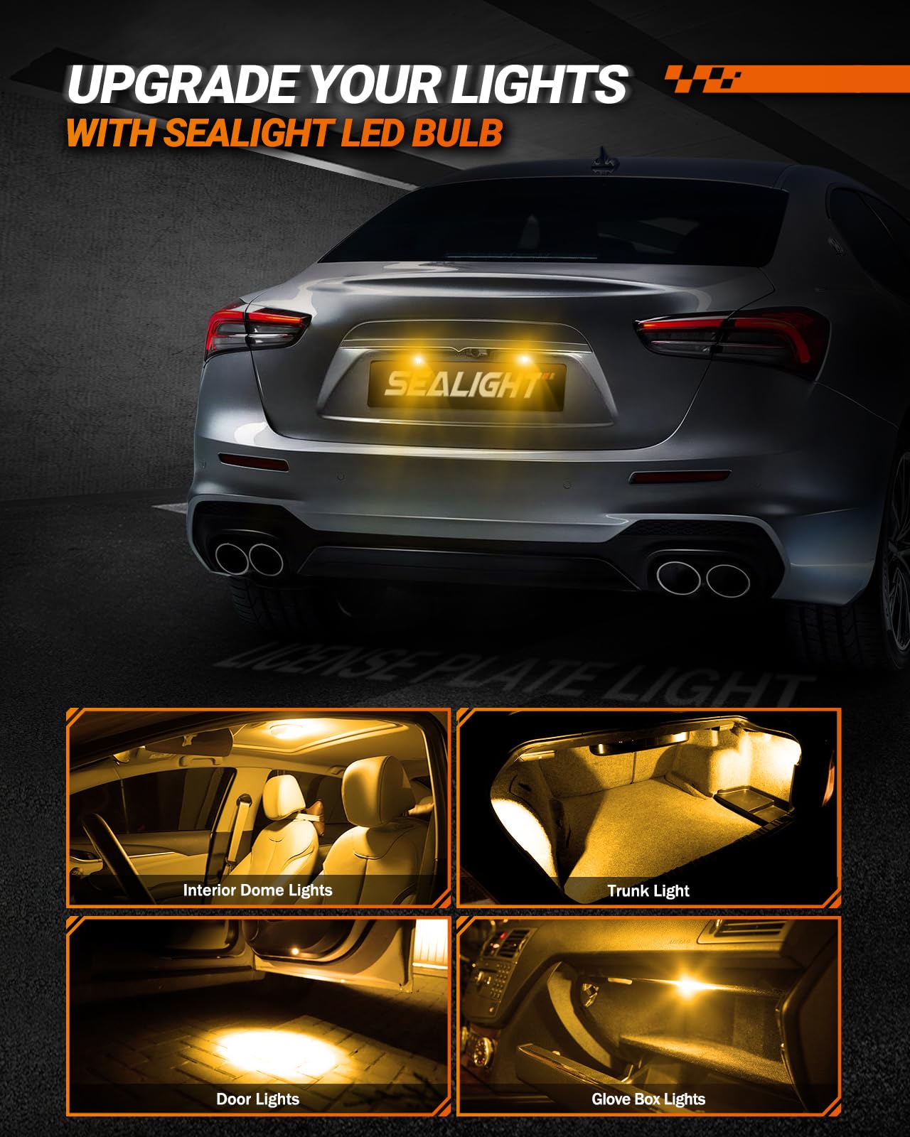 Sealight 194 Led Light Bulbs Amber & Yellow, W5W 168 2825 T10 Car Interior Light Bulb Replacement For License Plate Light, Dome