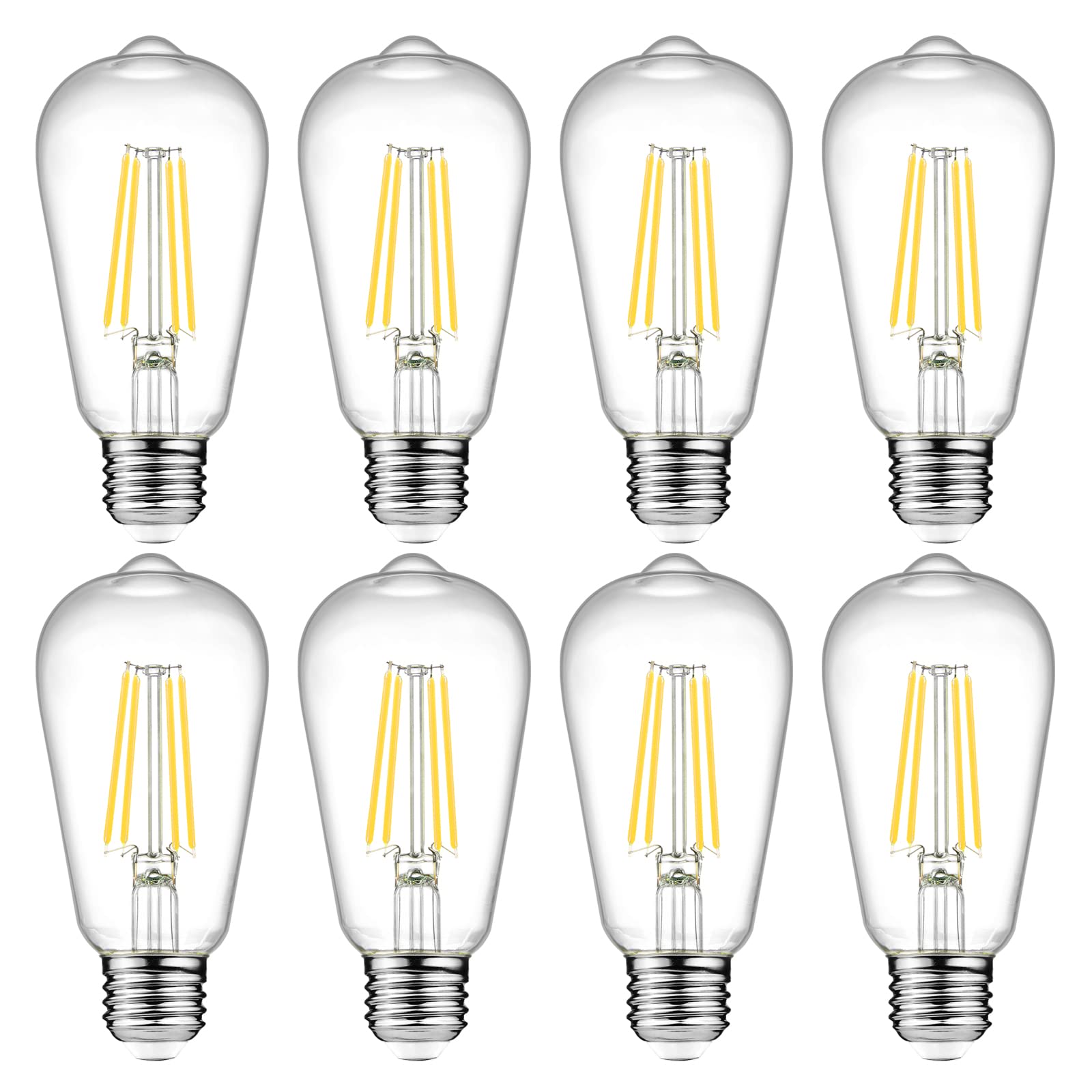 Ascher LED Edison Bulbs 6W, 60W Equivalent, Daylight White 4000K, Clear Glass, Pack of 8