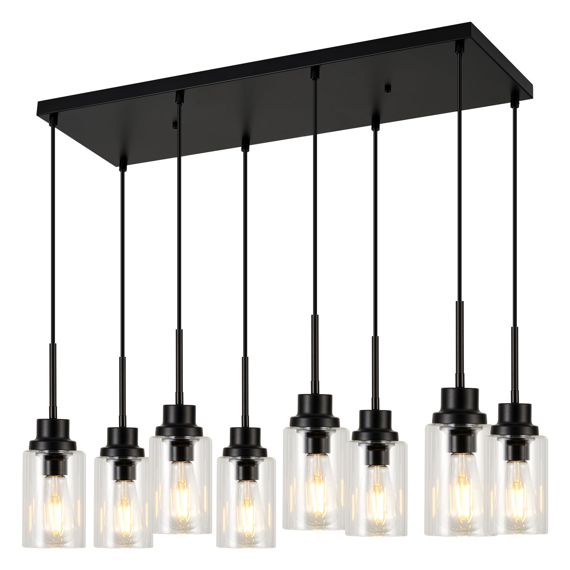 LIGOTFIRE 8-Lights Black Island Light fixtures Hanging Lighting for Kitchen Island Dining Room Pendant Lights Fixtures with Clear Glass Shade