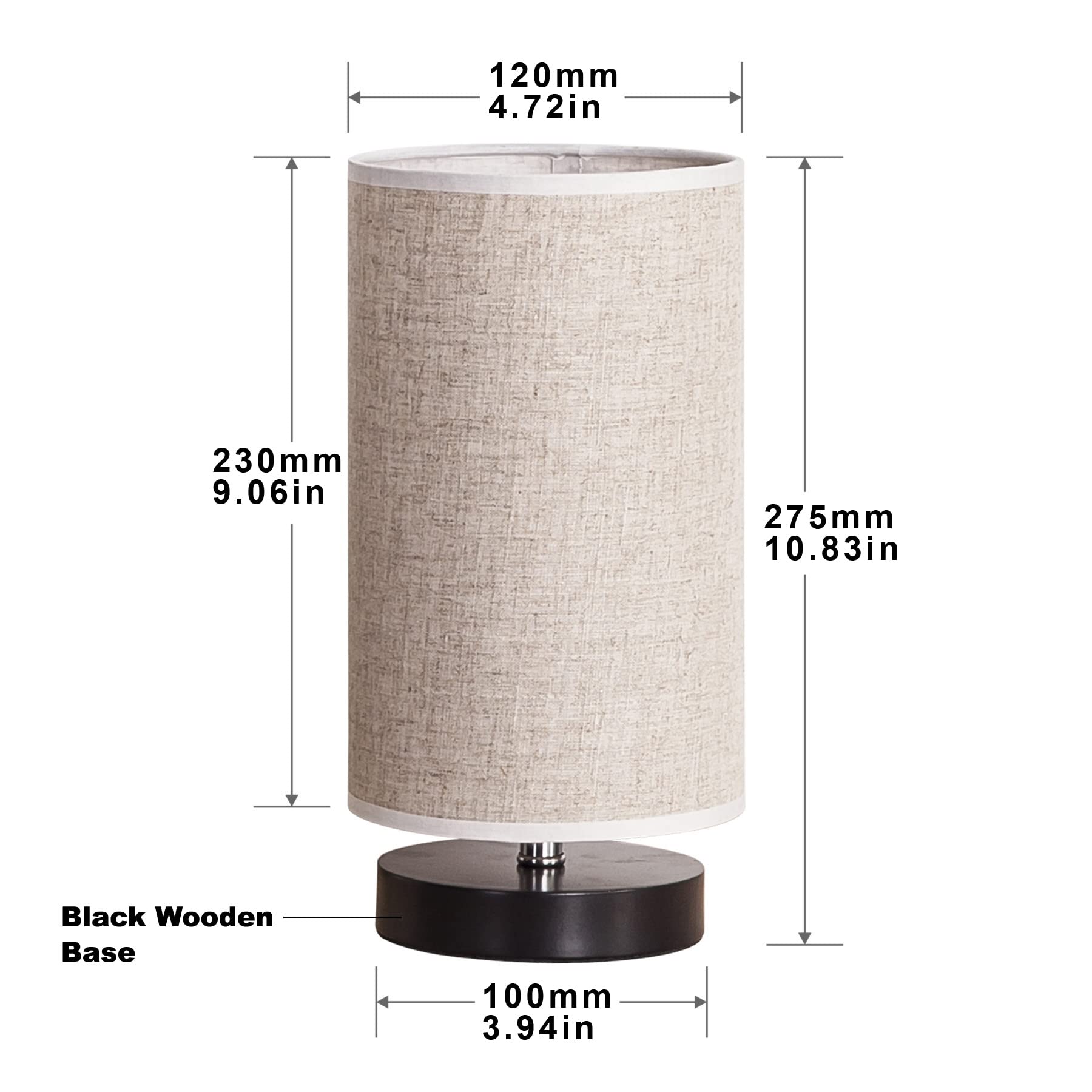 lifeholder Table Lamp, Simple Fabric Wooden Design, Round Beige, Model TD-01, Ideal for Bedroom, Living Room, Office