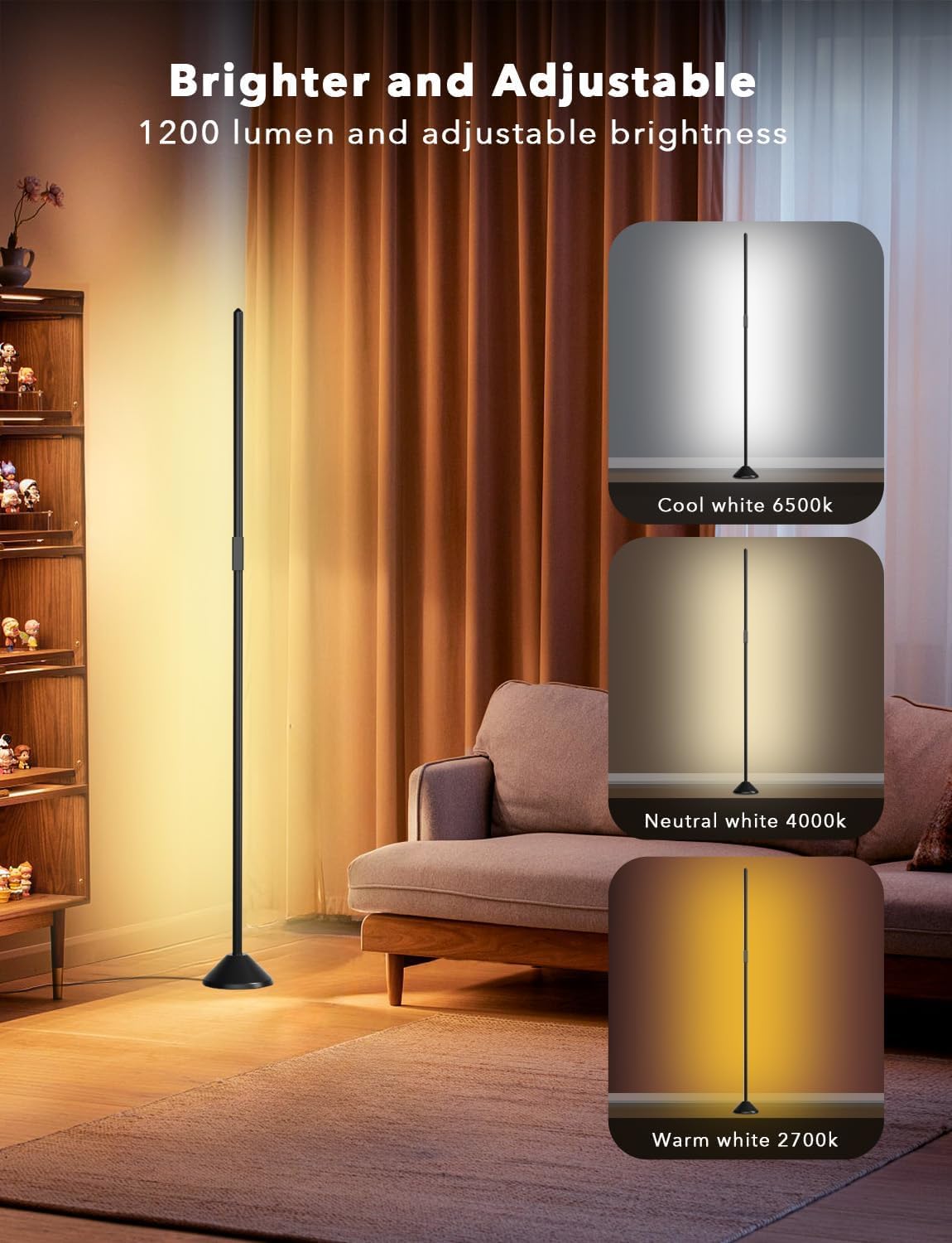 Tjoy Smart Led Floor Lamp, Rgb+Ic Corner Light Work With Alexa&Google Home,1200Lm, Modern Floor Lamp With 16 Million Colors, Mus