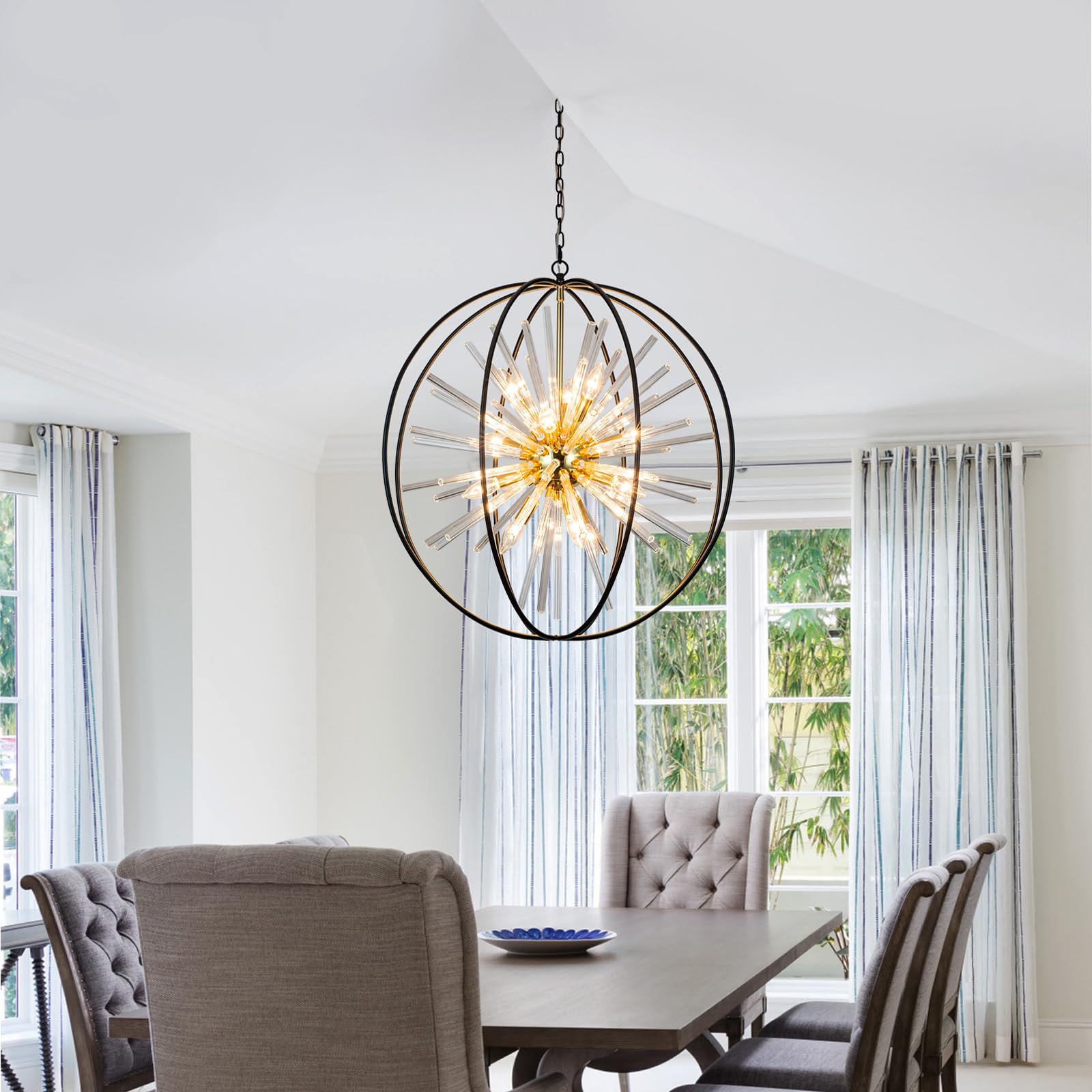 Vezzio 12-Light Black & Gold Sputnik Globe Chandelier D27 for Dining Room, Entryway, Foyer, Living Room