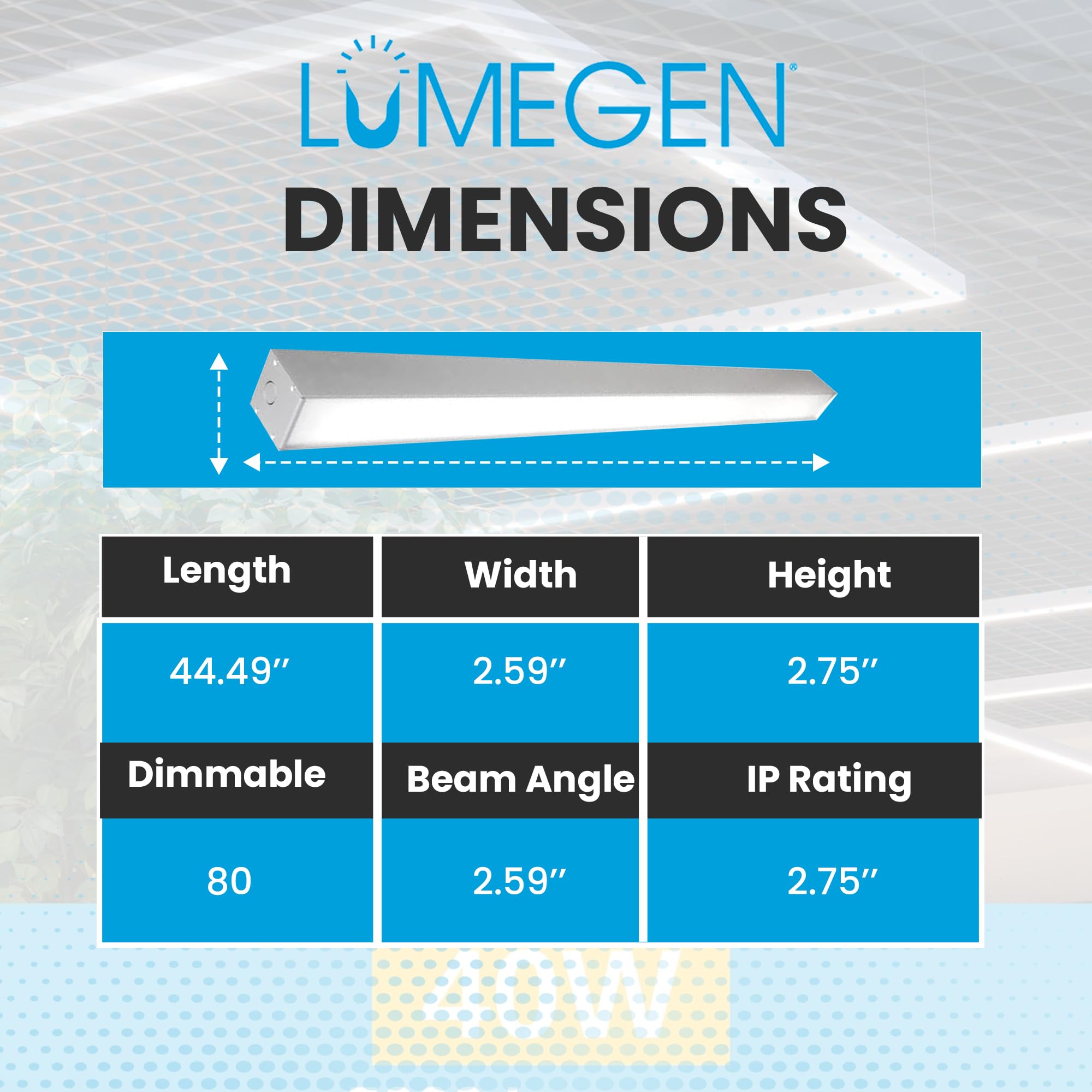 LumeGen 4ft LED Linear Light, Color Tunable 3000K/4000K/5000K, 40W, 5000 Lumens, Silver Aluminum, Model