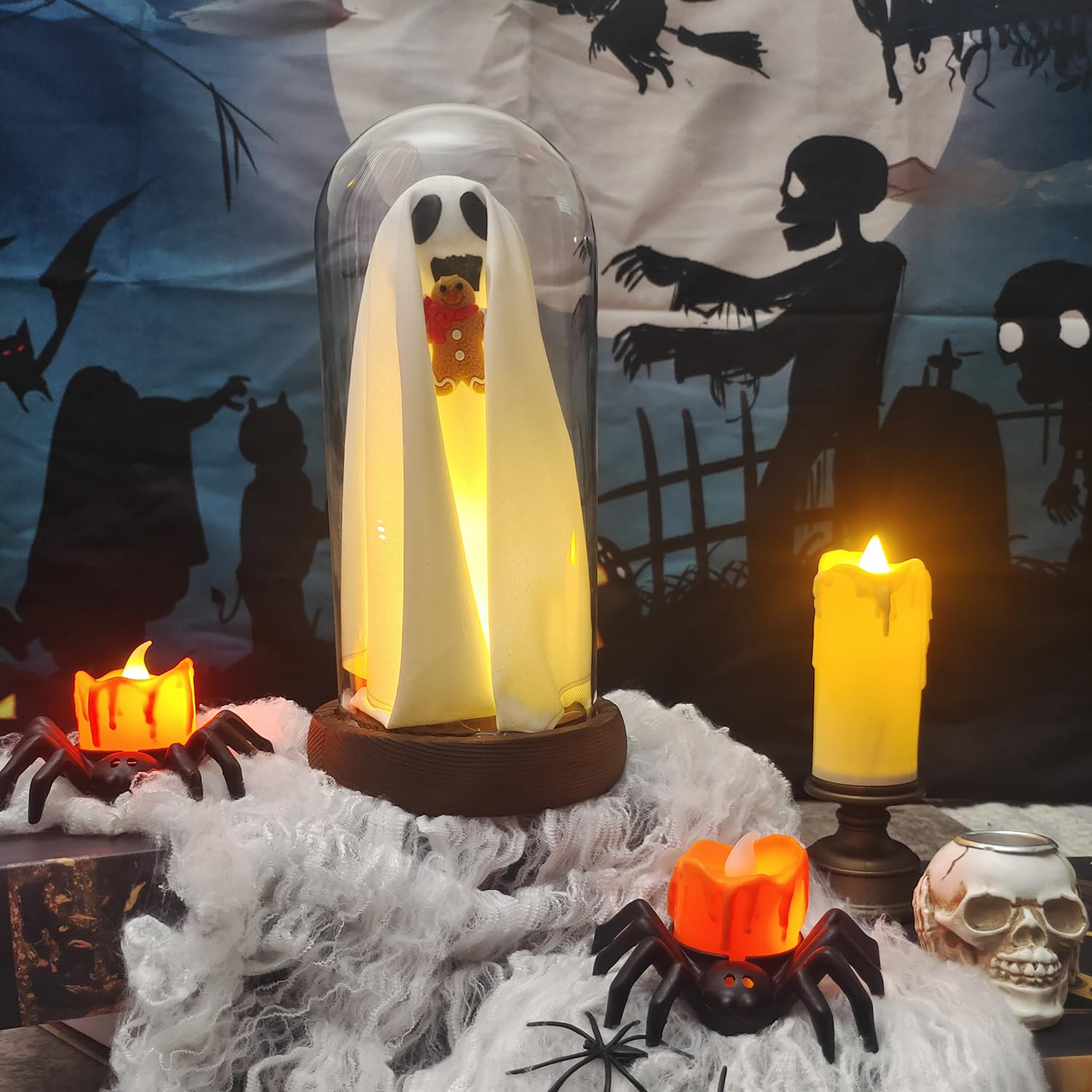 Generic Halloween Decor - Gingerbread Man Ghost Lamp with Remote Control Lights, Indoor Tabletop Decoration