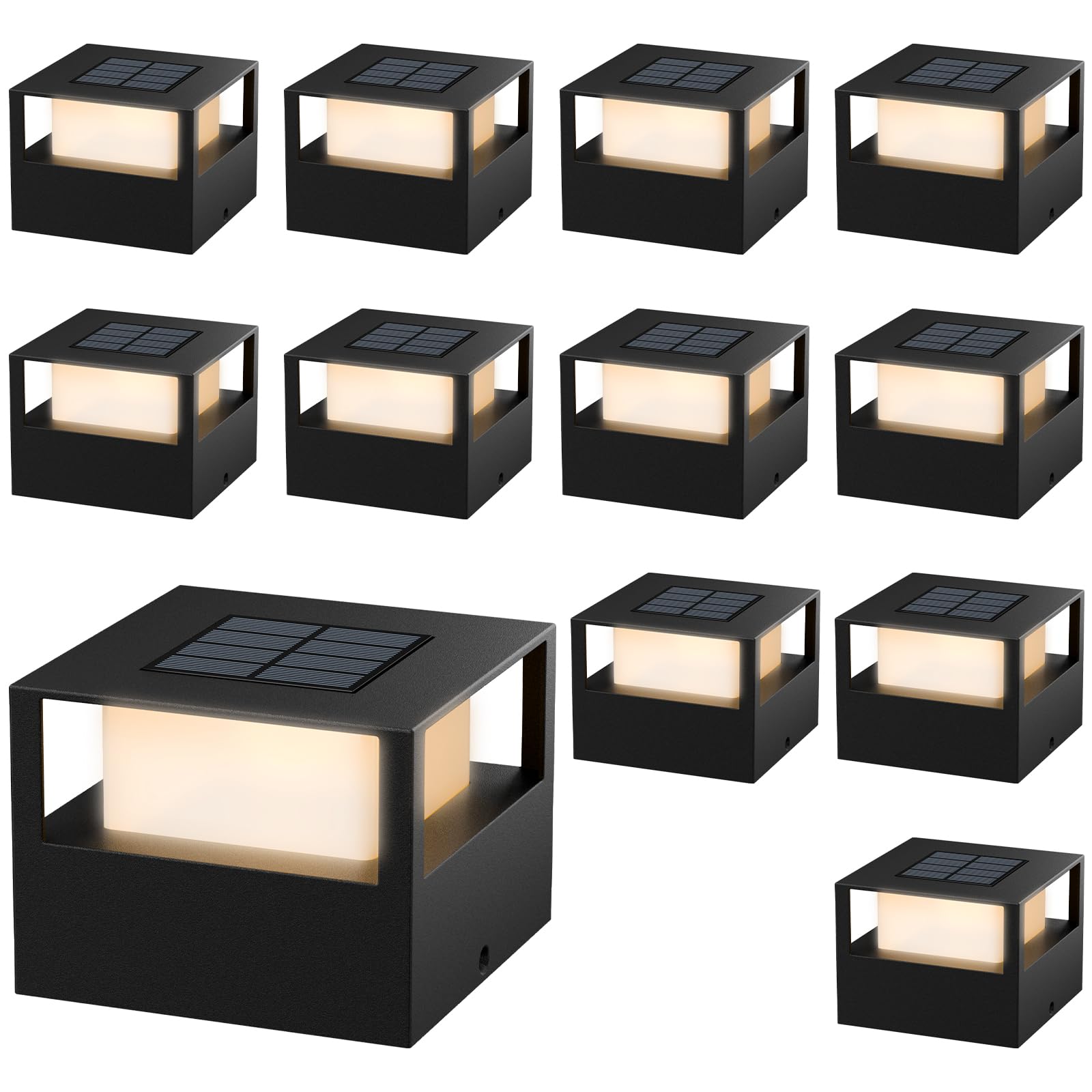 Viewsun Solar Post Cap Lights, 12 Pack for 4x4 Wooden Posts, Waterproof Black Plastic, Model ZH0009-12