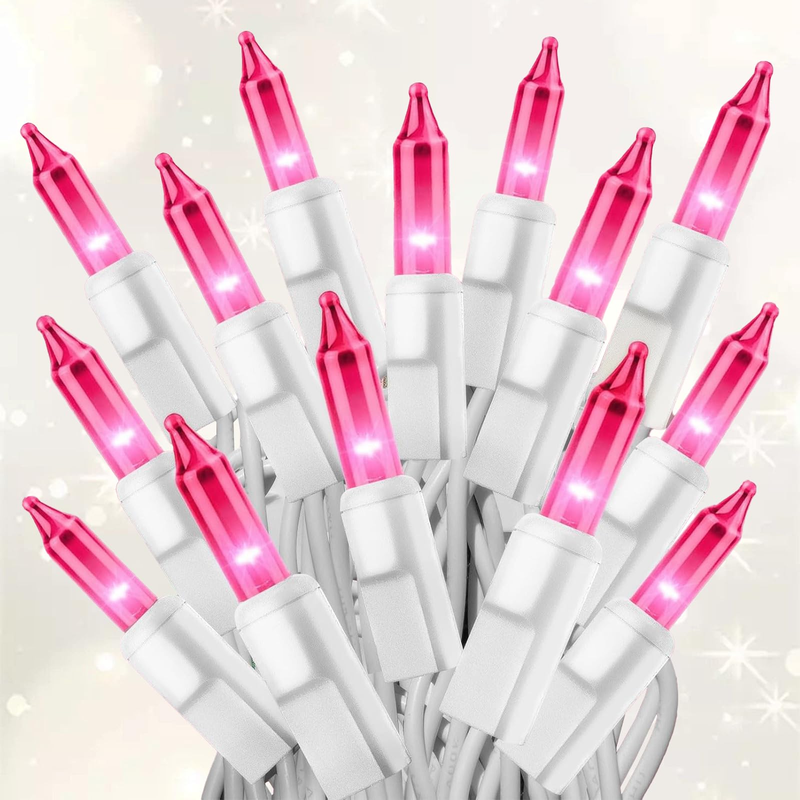 chatool Christmas Lights,100 Count Pink Lights with White Wire,21ft UL Certified String Lights for Indoor Outdoor Valantines Da
