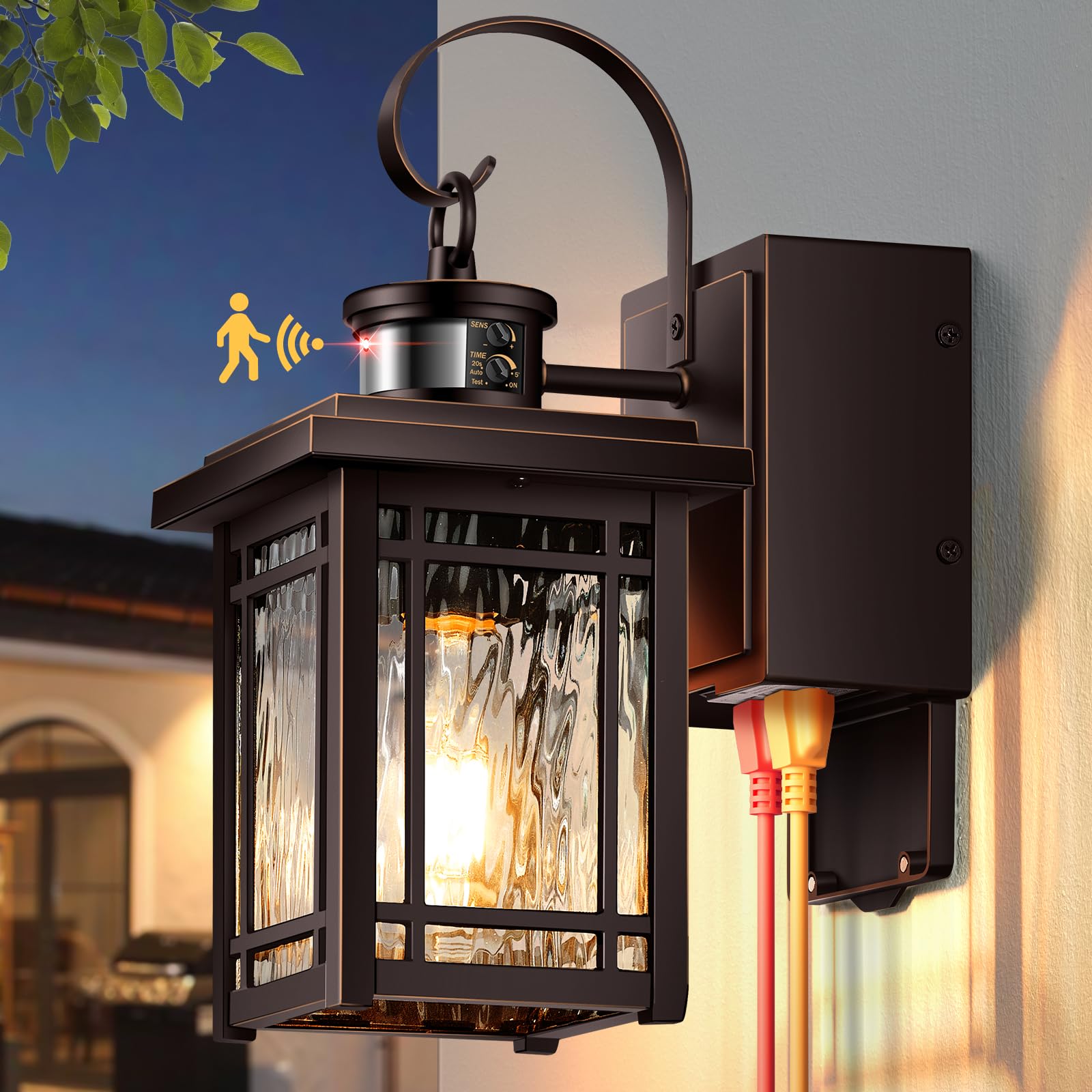 OPAXIS Porch Light with GFCI Outlet  Motion Sensor Outdoor Wall Light Wall Mount  Oil Rubbed Bronze Exterior Lighting Fixtures  Outdoor Sconce Light Wall Lantern  Exterior Garage Lights for Coach