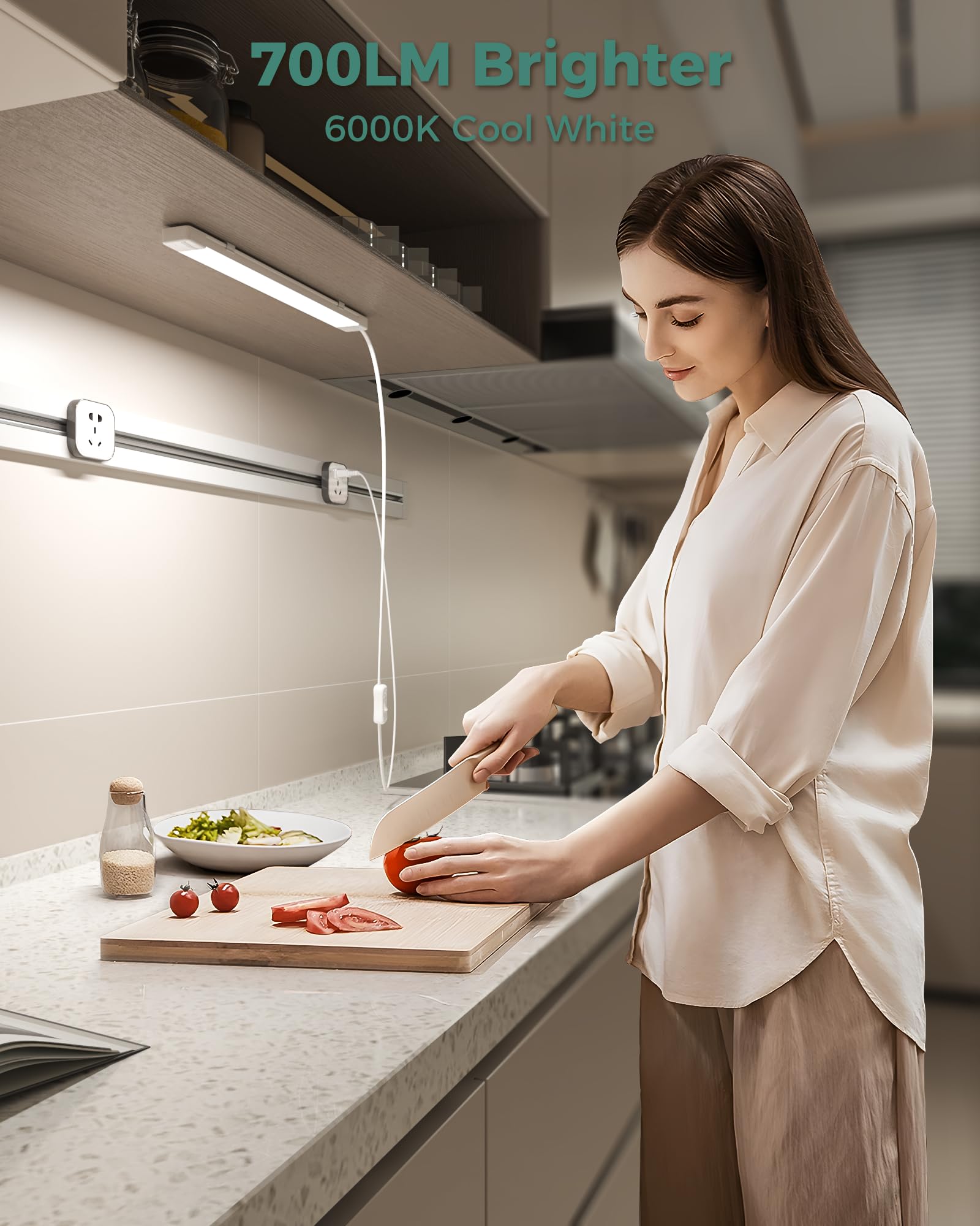 ASOKO 16 Inch Under Cabinet Lights, 6000K Cool White, 700LM Bright, ETL Certified, Plug and Play with ON/Off Switch for Kitchen & Workbench
