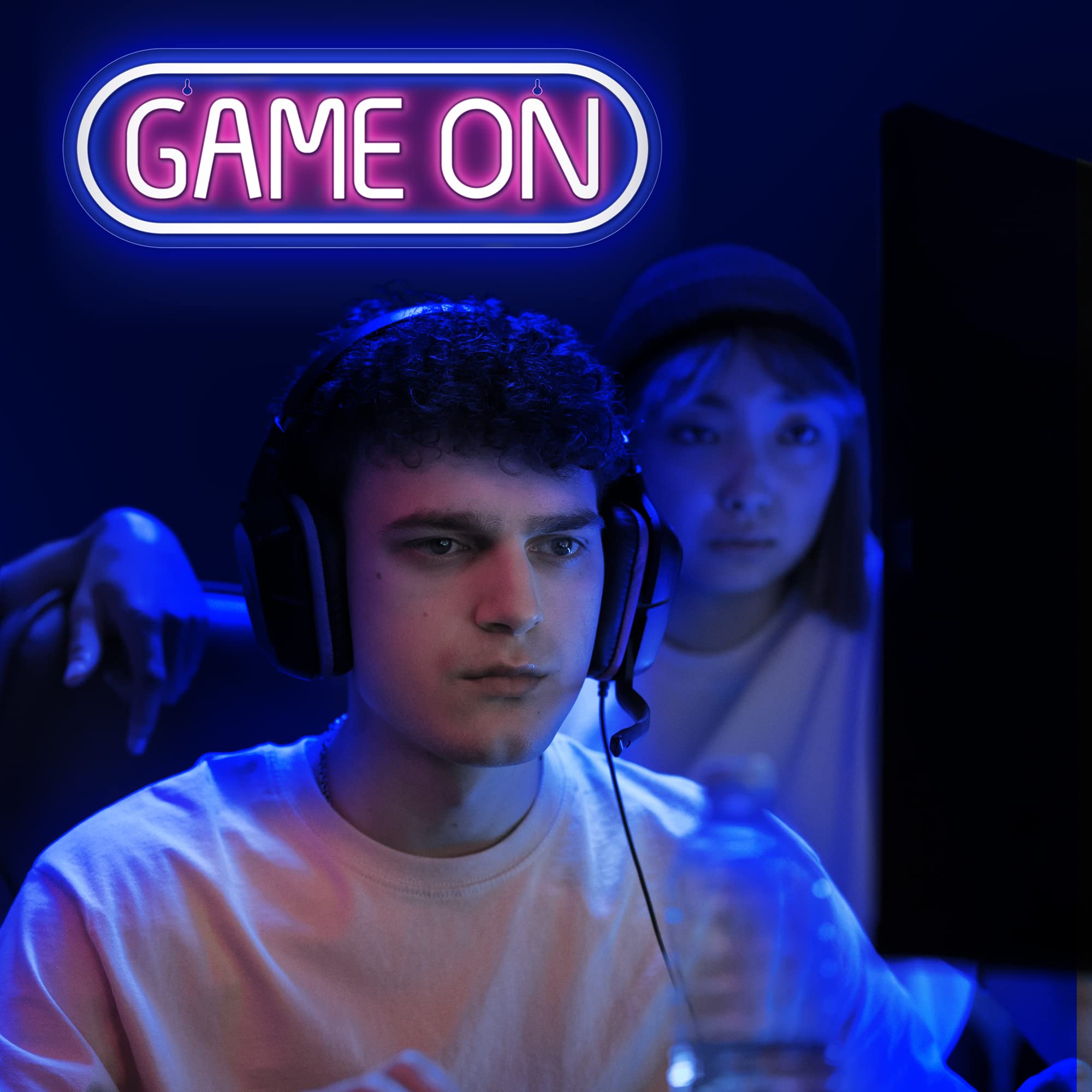 Lumoonosity Neon Sign - Game On LED Decor for Gaming Room - 16.5 x 5.5 inches - Blue & Pink Model NS-GAME ON