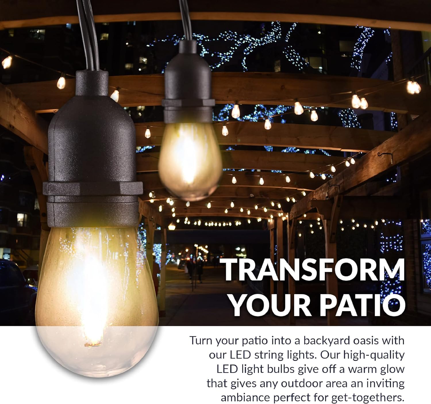 Newhouse Lighting Outdoor String Lights, 48 ft, Weatherproof, Heavy Duty, Black, 18 Bulbs Included, Model CSTRINGINC18