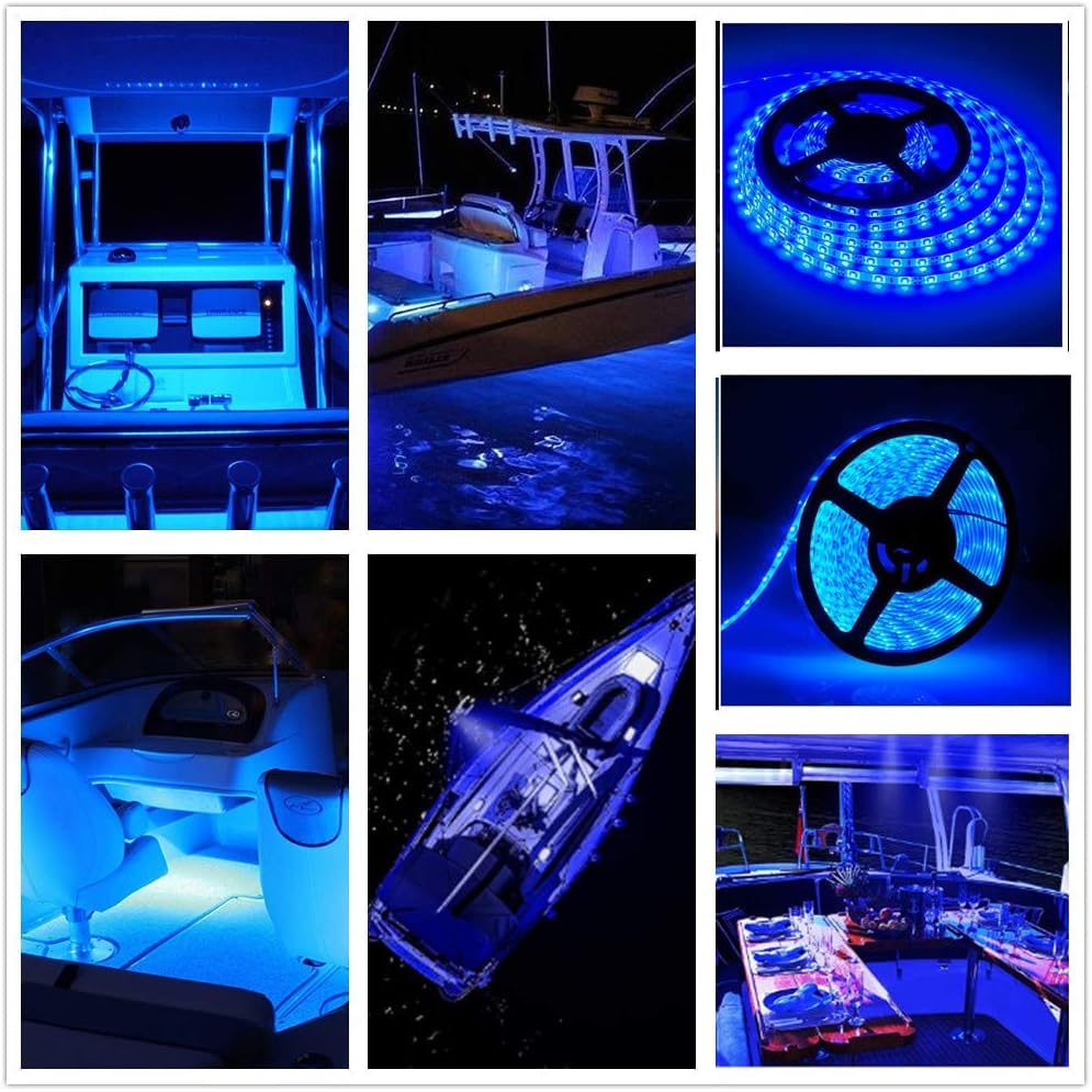 Vbakor LED Strip Lights for Boats, 12V 32.8FT Waterproof Blue Interior Lighting, Model VH284605, Night Fishing Lights
