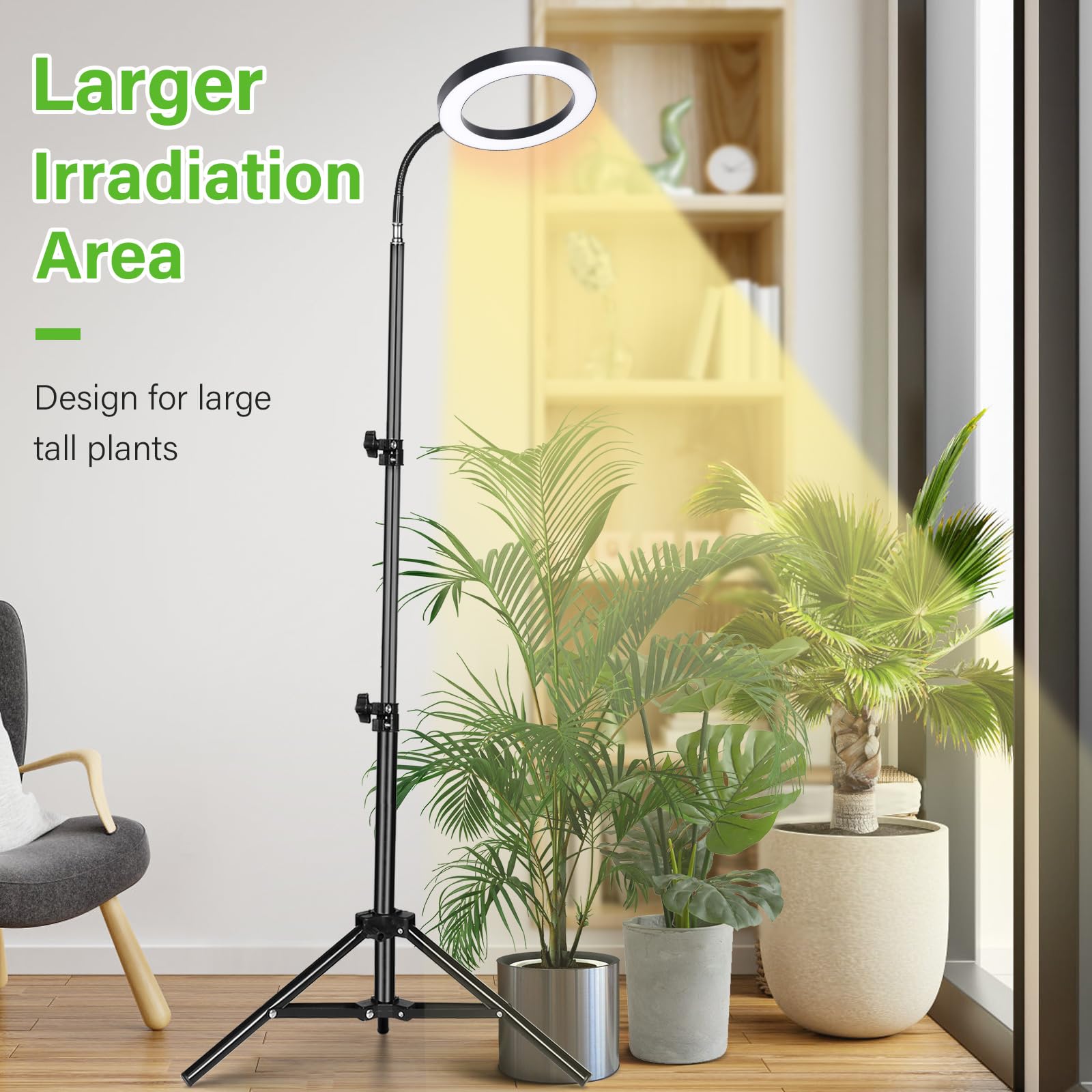 Lordem Grow Light For Indoor Plants, Full Spectrum Plant Light With Auto Timer For 4/8/12H, 72 Leds Growth Lamp With 4 Dimmable Levels, Height Adjustable Stand, Ideal For Tall Plants Growing