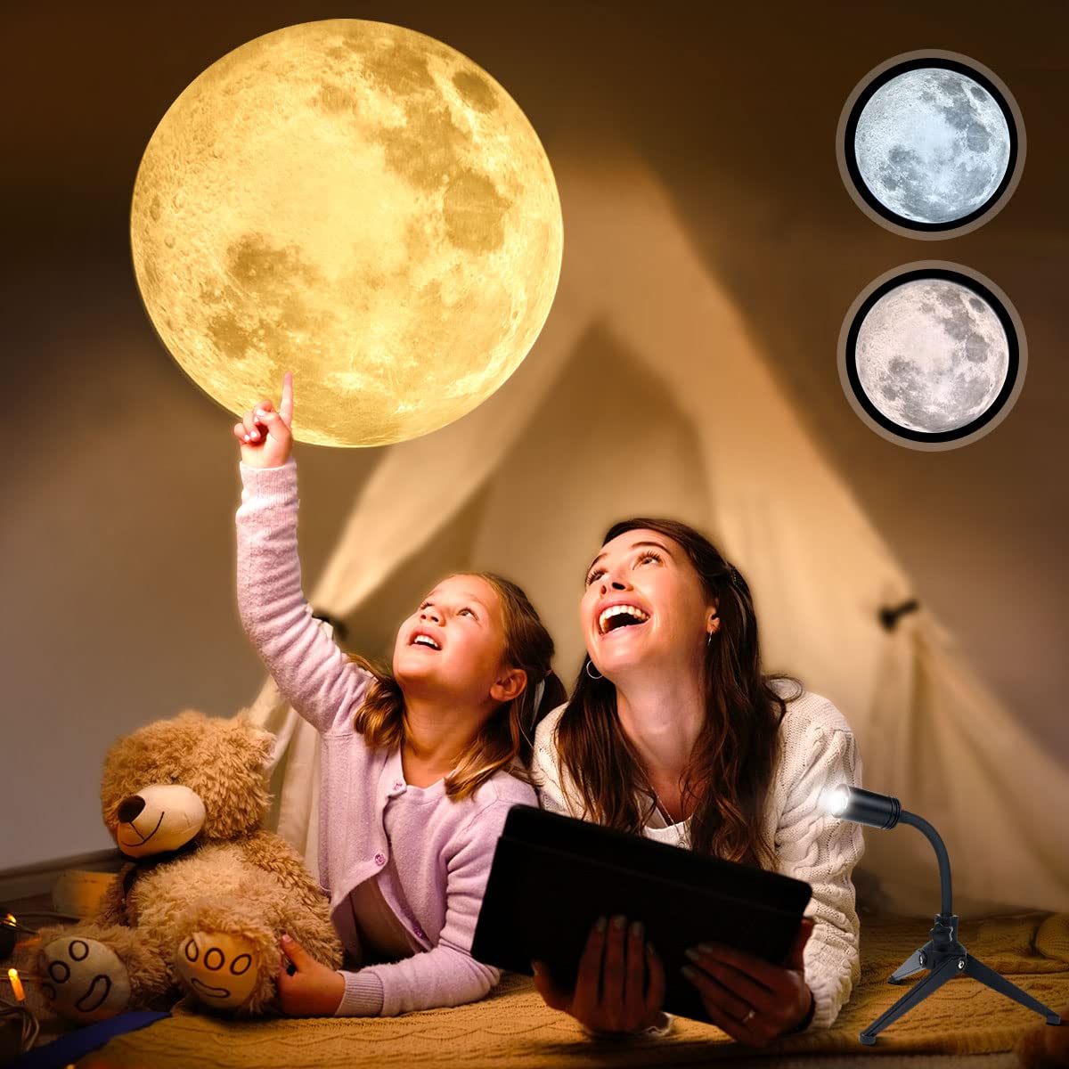 Upgrade Non-Fade Moon Projector Night Light, Usb Charging Moon Lamp With 3 Lighting Colors, Angle Bendable Brightness Adjustable Moon Atmosphere Projector, Gift For Kids Moon Lover Wall Ceiling Decor