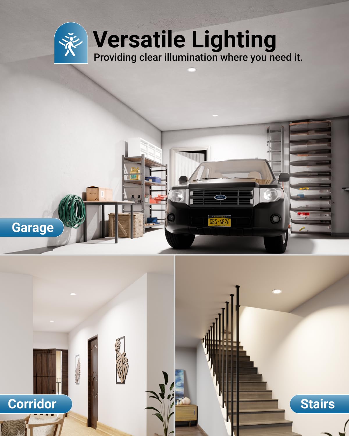 Sunco Motion Sensor Recessed Light 6 Inch LED, 1000 Lumens, Selectable CCT 2700K-6000K, Metal Box, Model CL_SL6_PR-W