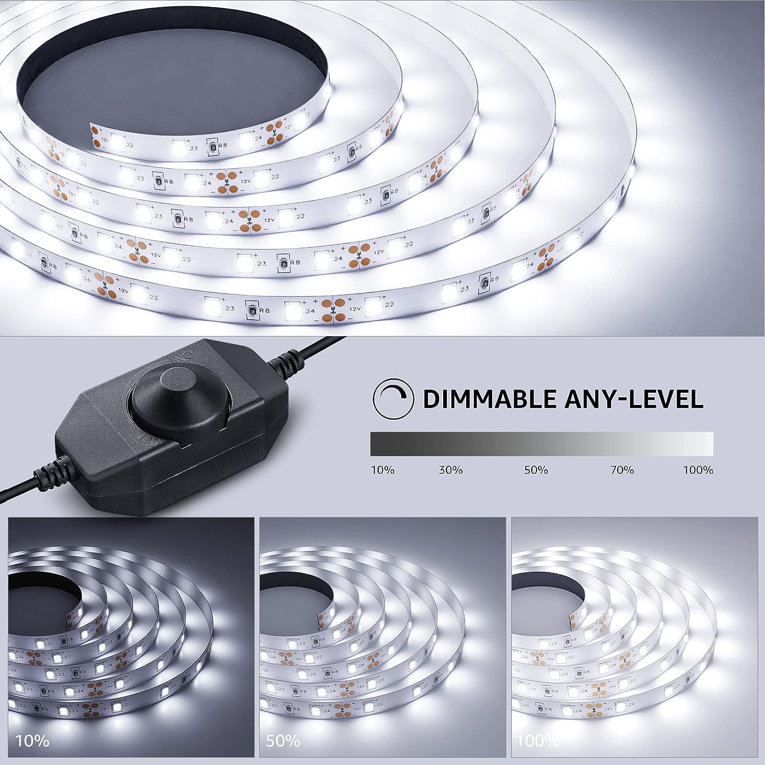 Lepro LED Strip Light, 32.8Ft Dimmable, 6000K Bright, 420 LEDs, Plastic, Daylight White