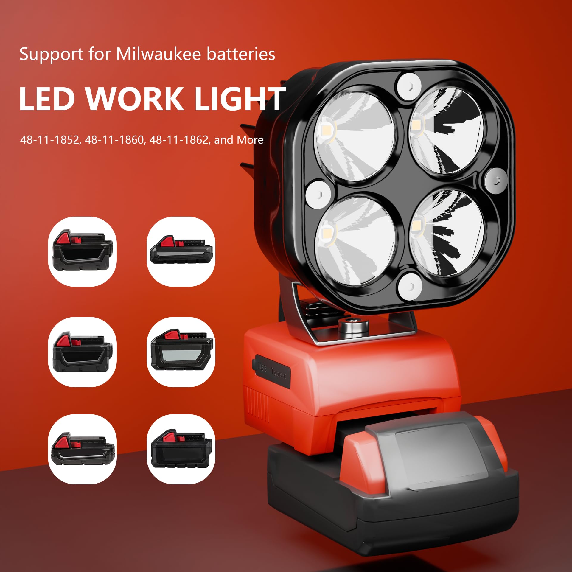 BUKATTADV Milwaukee M18 18V LED Work Light 1800LM Portable Spotlight USB & C-Type Charger, Model ML16P