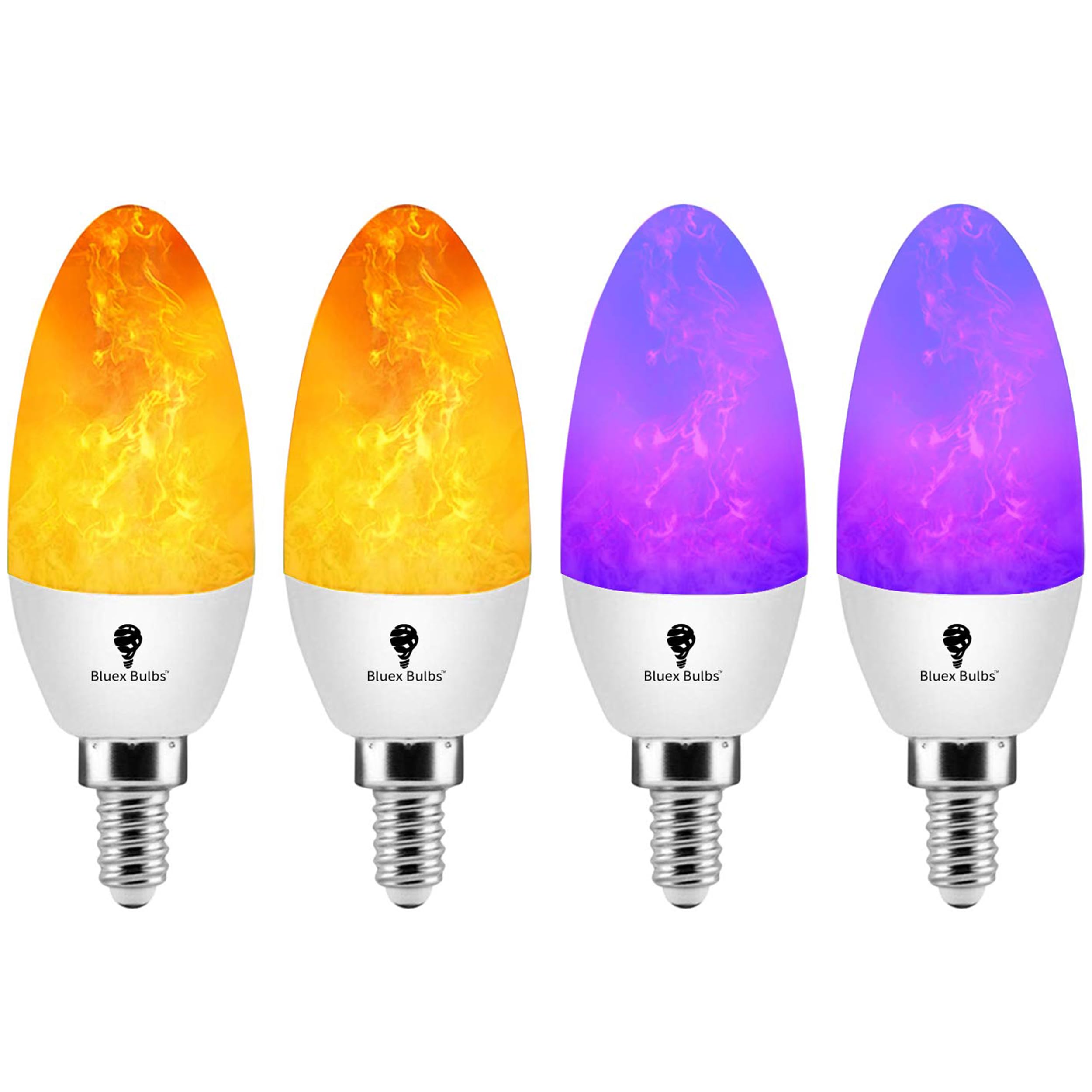 4 Pack E12 Flame Bulb Led Purple Orange Fire Bulbs - Decorative Flickering Bulbs 3 Mode 3W Candelabra Candle Orange Purple Light Bulb For Chandelier Vintage Lighting Halloween Bulbs
