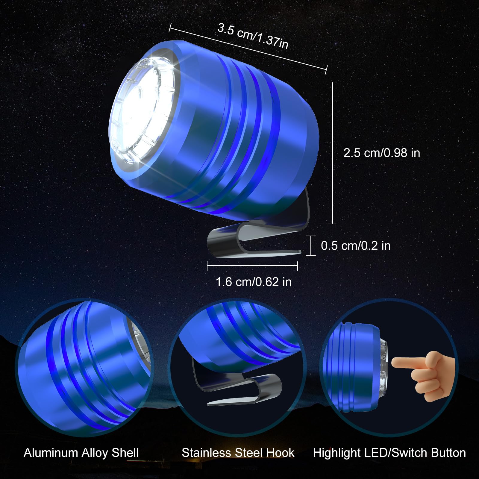 AUKSKY Rechargeable Headlights for Shoes, Adjustable Light, Blue, Croc Light, 1.42*1.12*1.34in