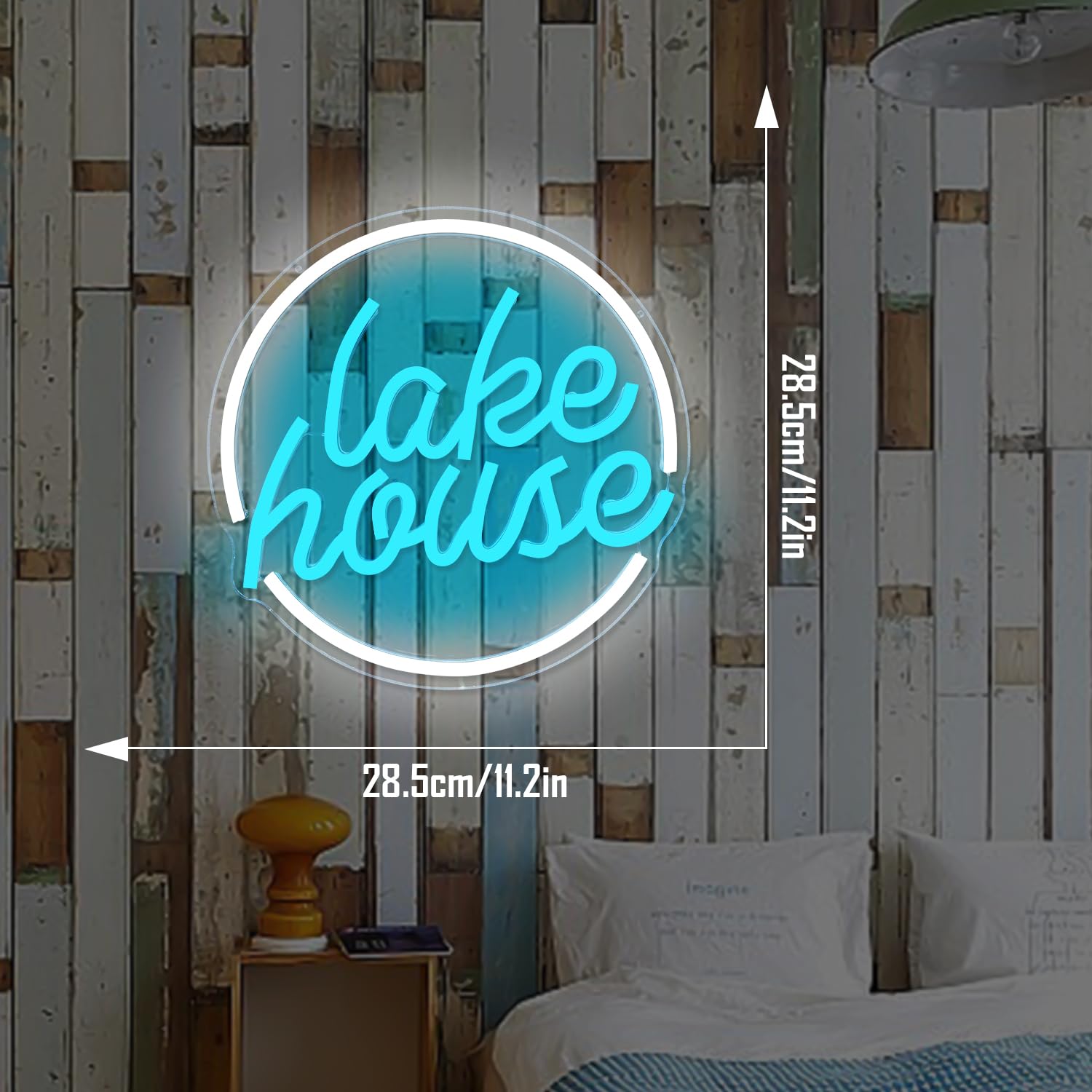 Ajoyferris Lake House Neon Sign, Dimmable LED Light, Acrylic, 1.1x2 inches, White/Ice Blue, Model: LakeHouse