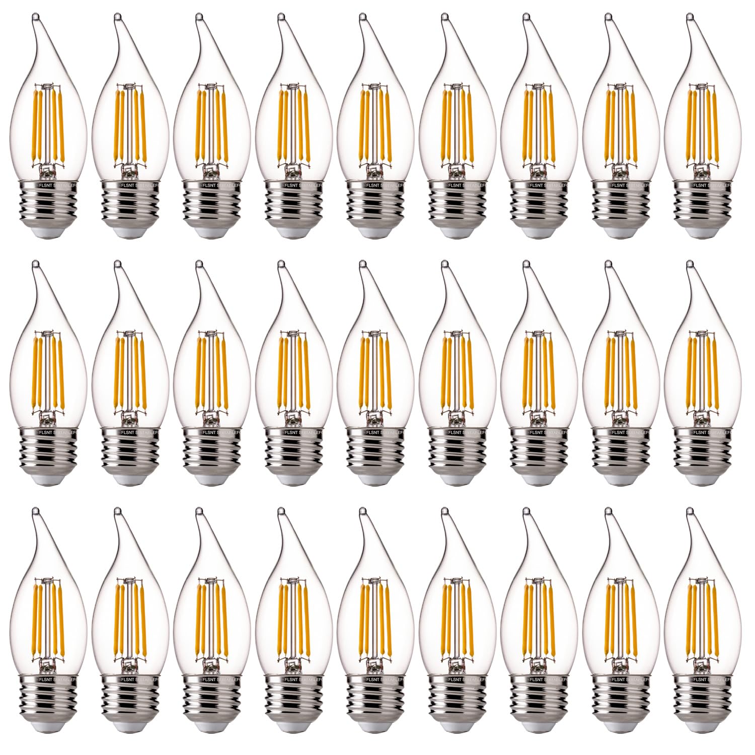 Flsnt Led Candelabra Light Bulbs E26 Base, 60 Watts Equivalent Dimmable Led Chandelier Light Bulbs, 2700K Soft White, 24 Pack Ul