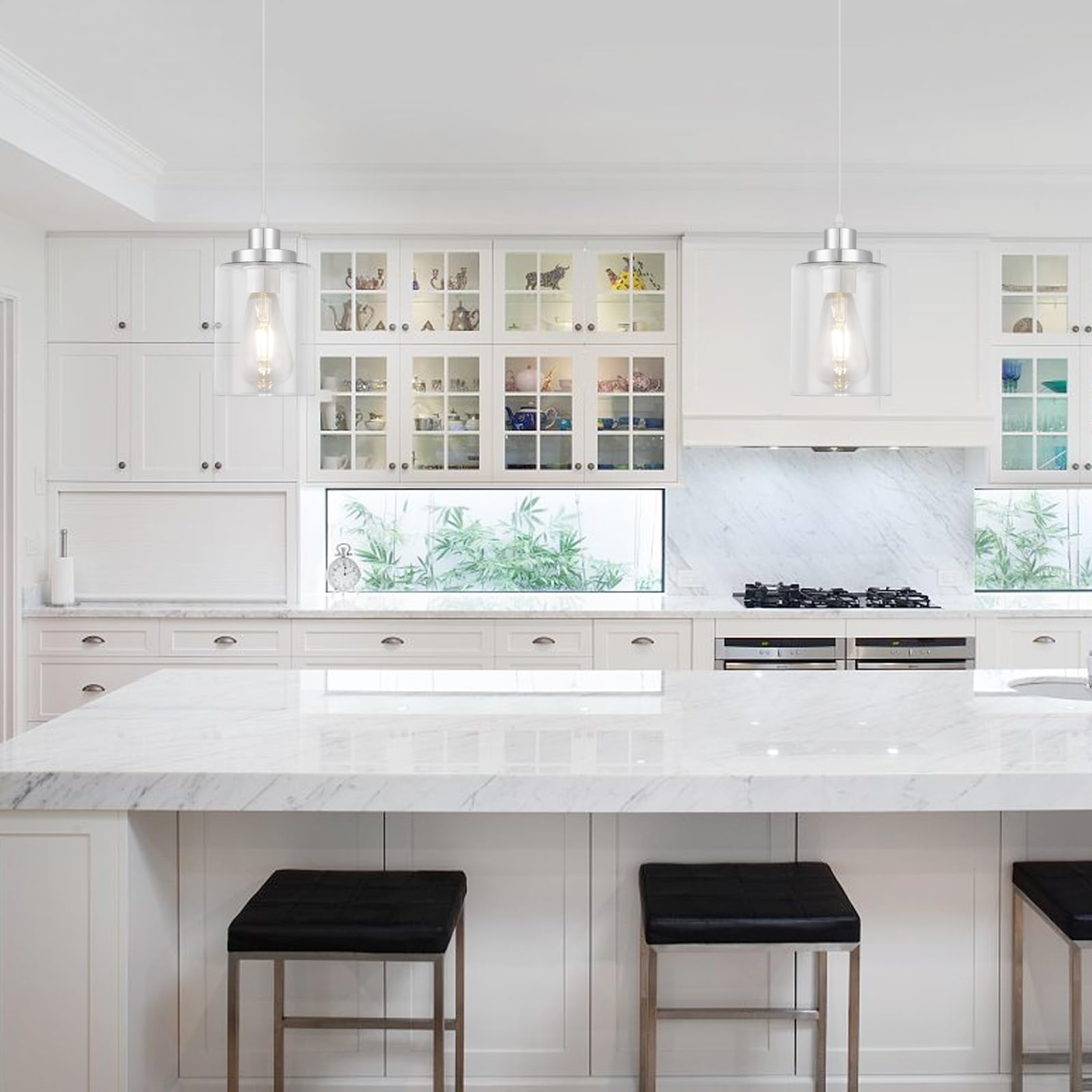 Wimisom Industrial Pendant Lighting, Modern Clear Glass Shade Pendant Lights, Adjustable Hanging Light Fixtures, Farmhouse Penda