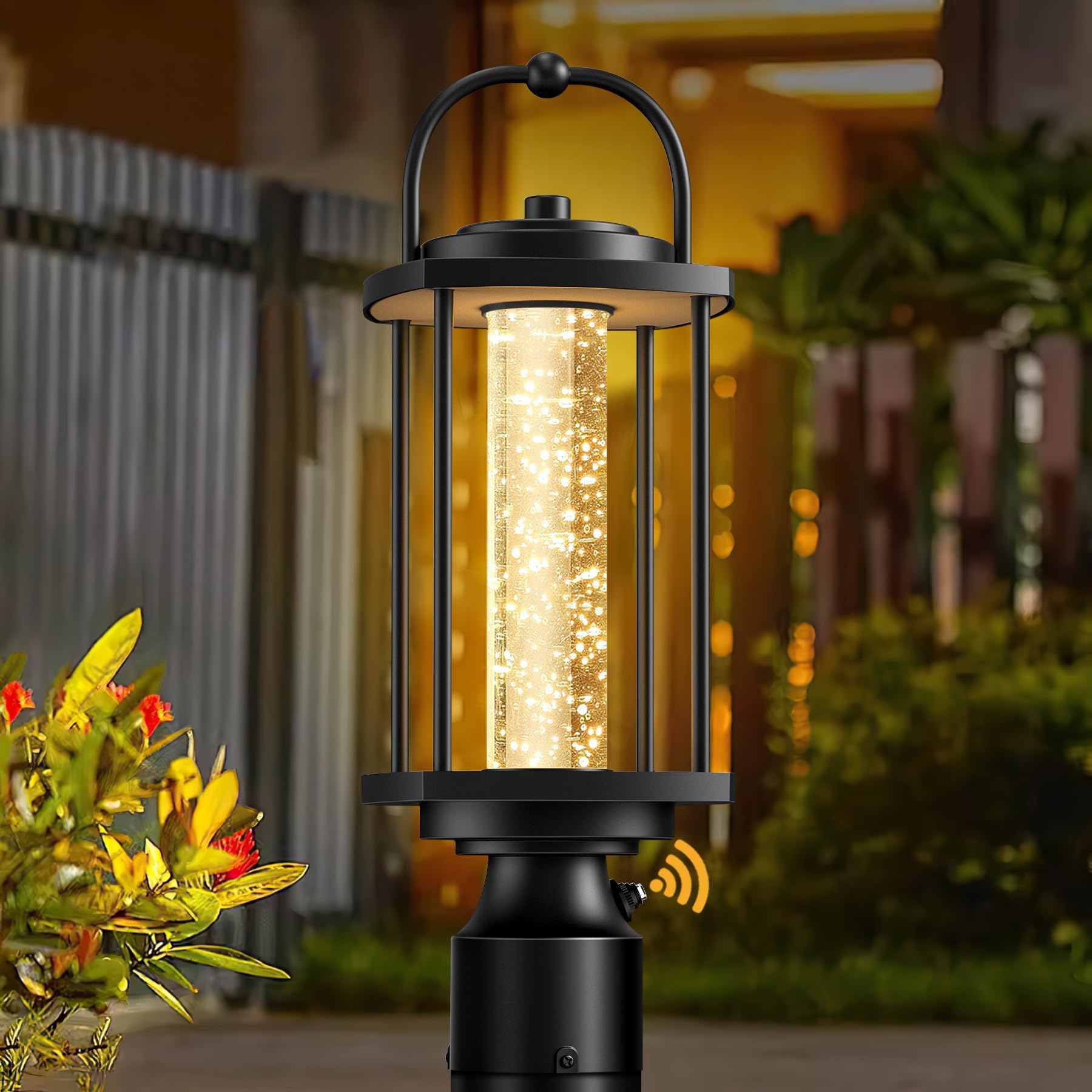 APOTO Dusk to Dawn Outdoor Post Lights, LED Waterproof Lamp Post Light Fixture with Crystal Glass, Aluminum Lamp Posts Outdoor L