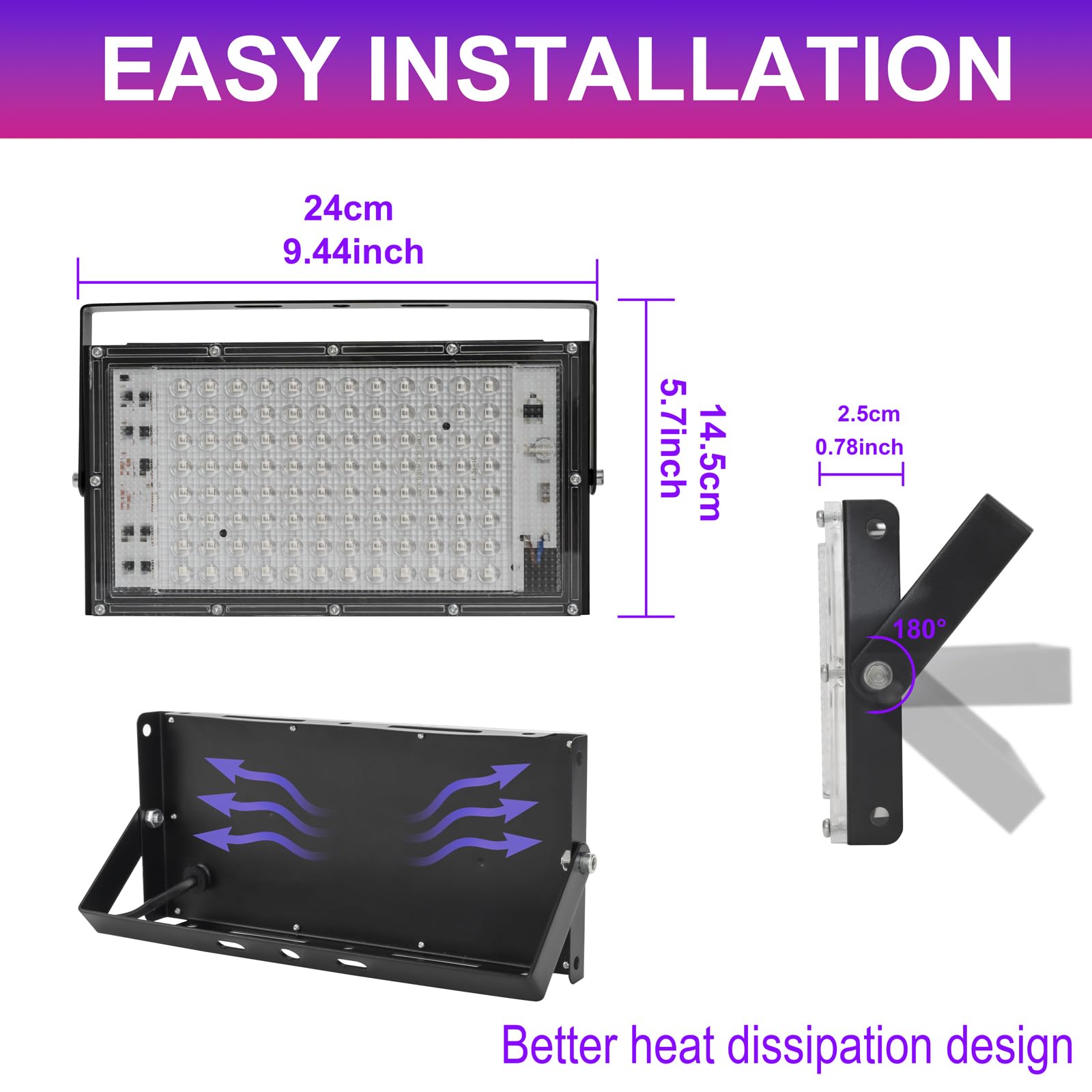 100W Led Black Lights For Glow Party - Waygor Uv Blacklight Floodlight 395Nm Blacklights Spotlight Purple Black Light Flood Ligh