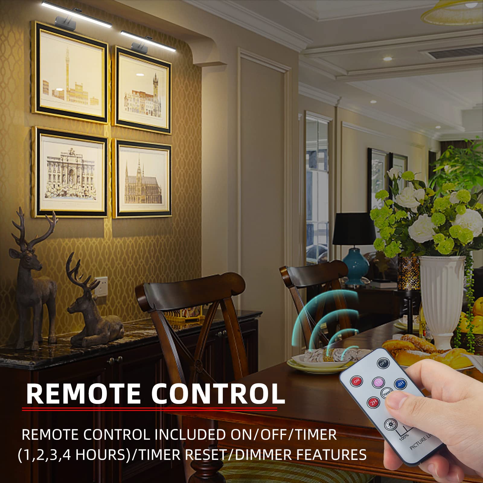 Funchday Picture Light,3Cct Battery Picture Light For Wall,Wireless Remote Painting Light With Timer And Dimmable,16”Metal Art Light For Display,Wall,Artwork,Portrait,Gallery (Black-L)