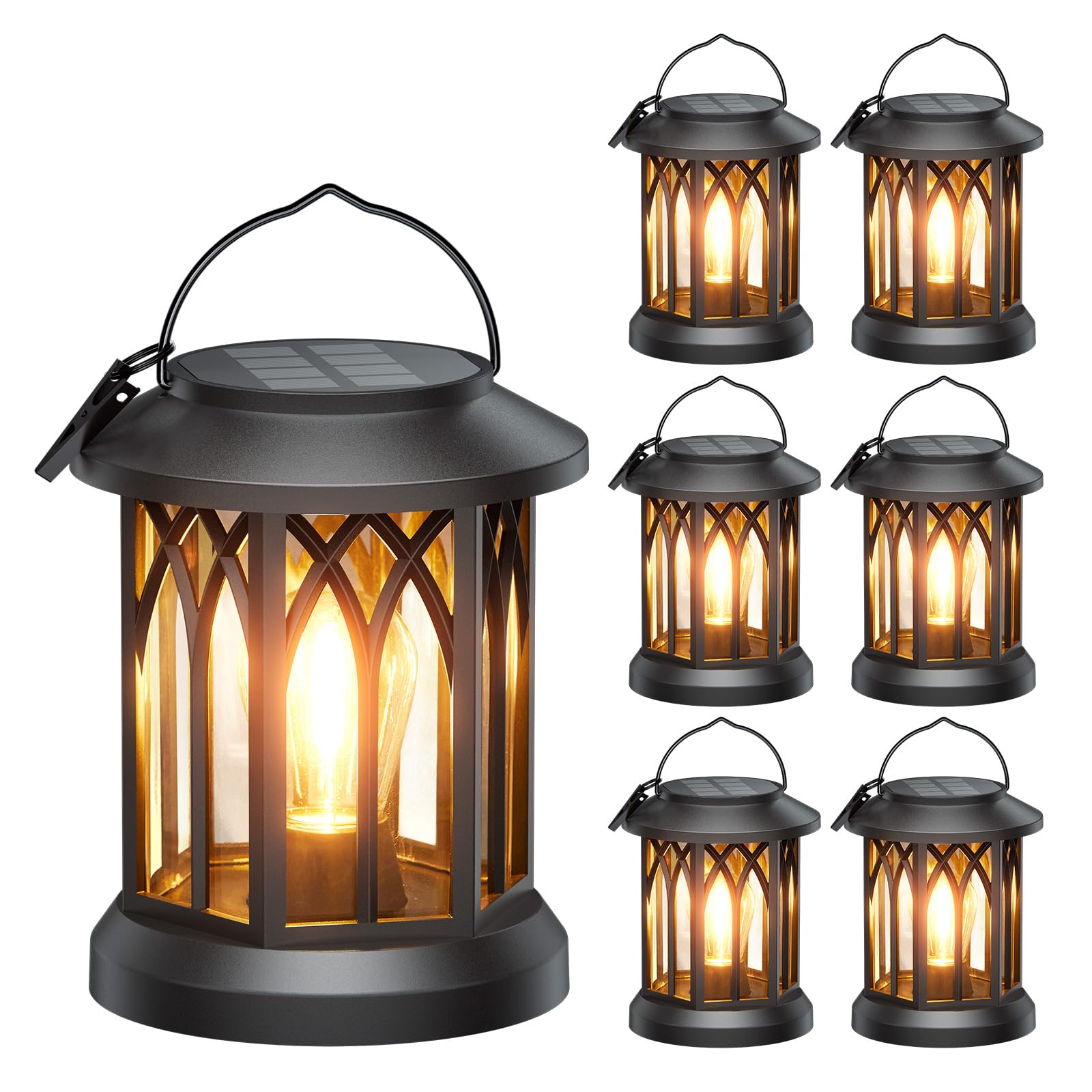 WdtPro Solar Lanterns - 6 Pack Waterproof LED Lights for Outdoor Garden, Black, Model TLL009