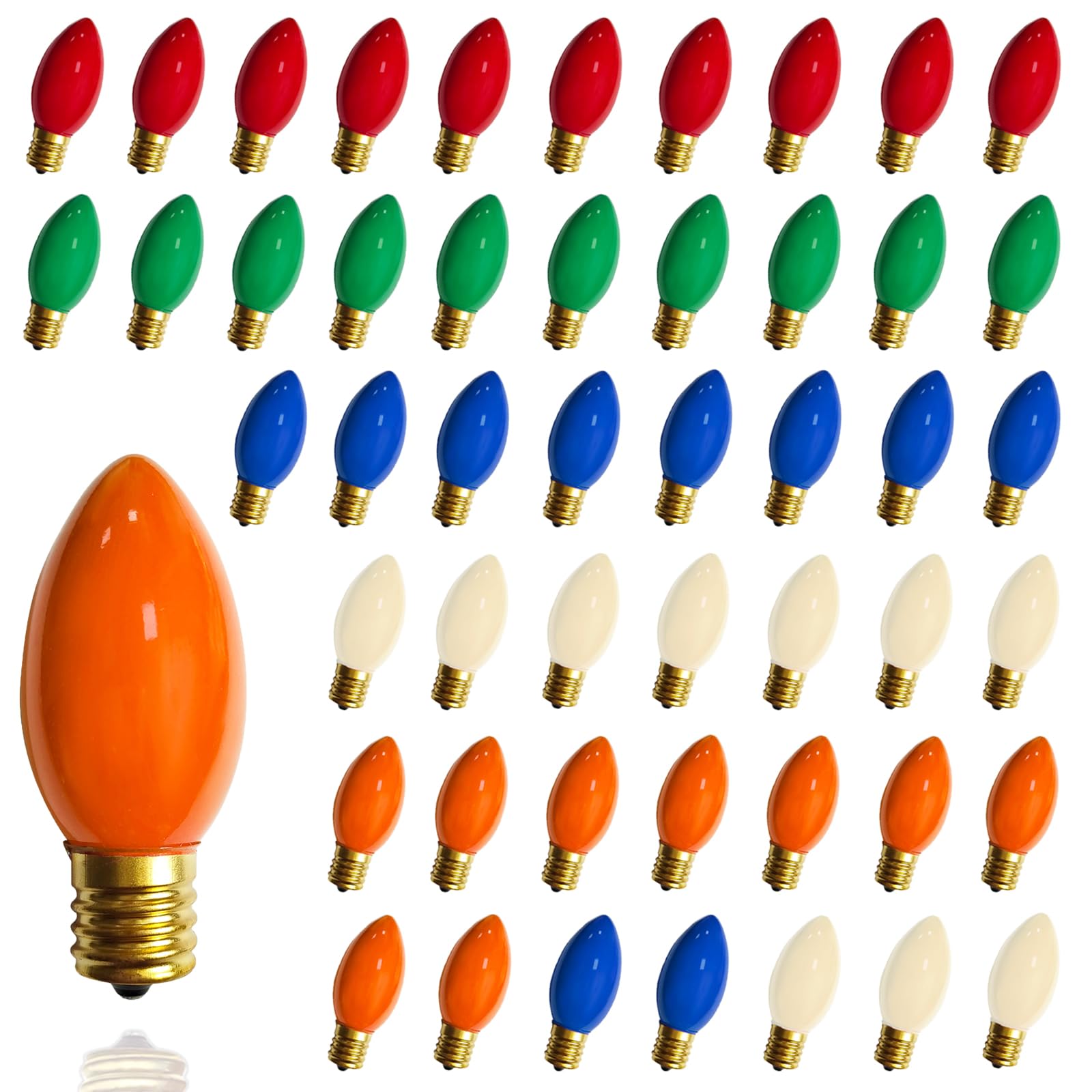 50 Pack C9 Multicolor Christmas Light Bulbs  Ceramic 7W Incandescent Bulbs For Outdoor Christmas String Lights  C9 Replacement Night Bulbs For Party Patio Holiday Xmas Decor  E17 Intermediate Base