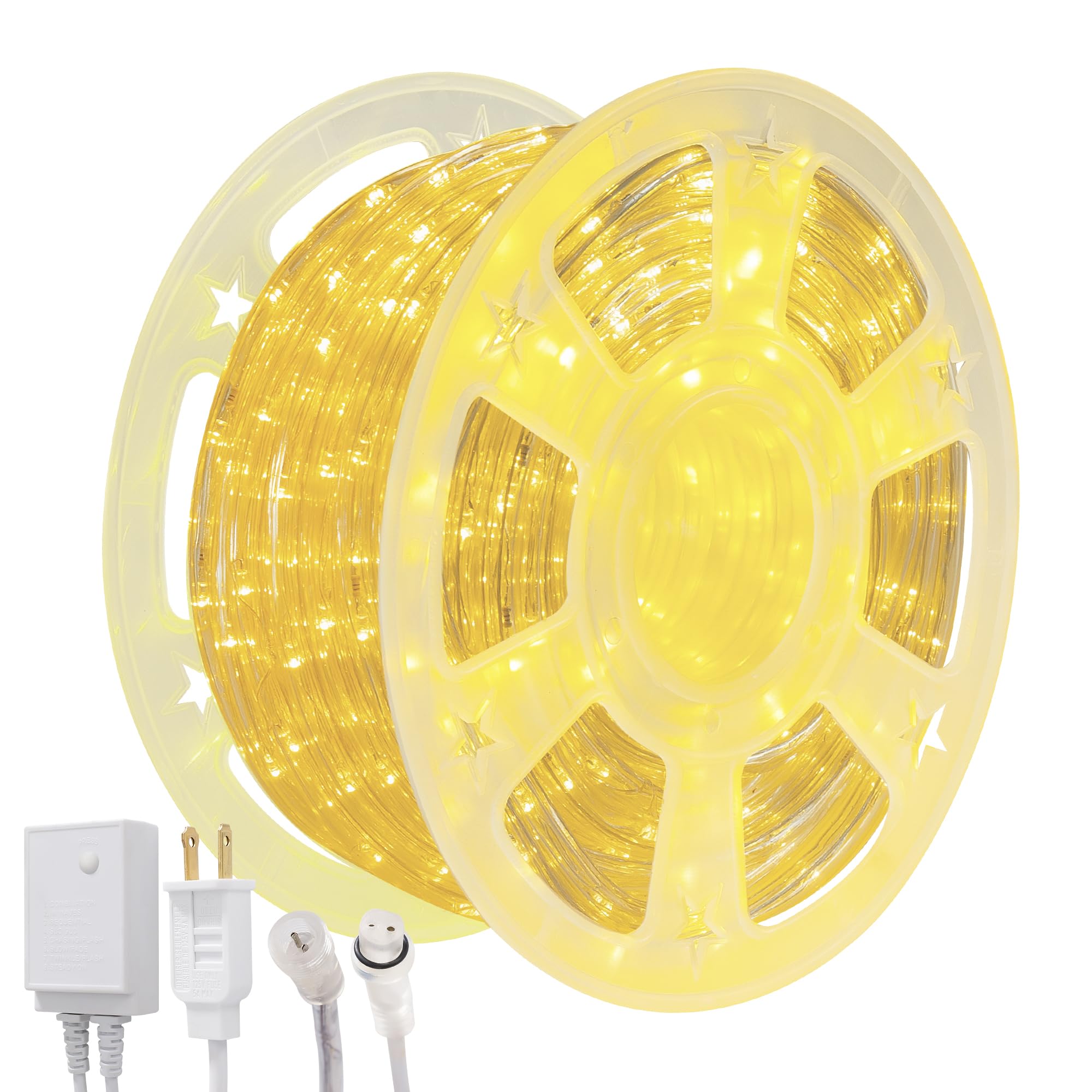 100ft Rope Lights Outdoor  Connectable & Flexible Tube Lights with 8 Modes Controller Waterproof Warm White LED Rope Lighting for Deck Garden Pool Patio Bedroom Indoor & Outside Landscape Lighting
