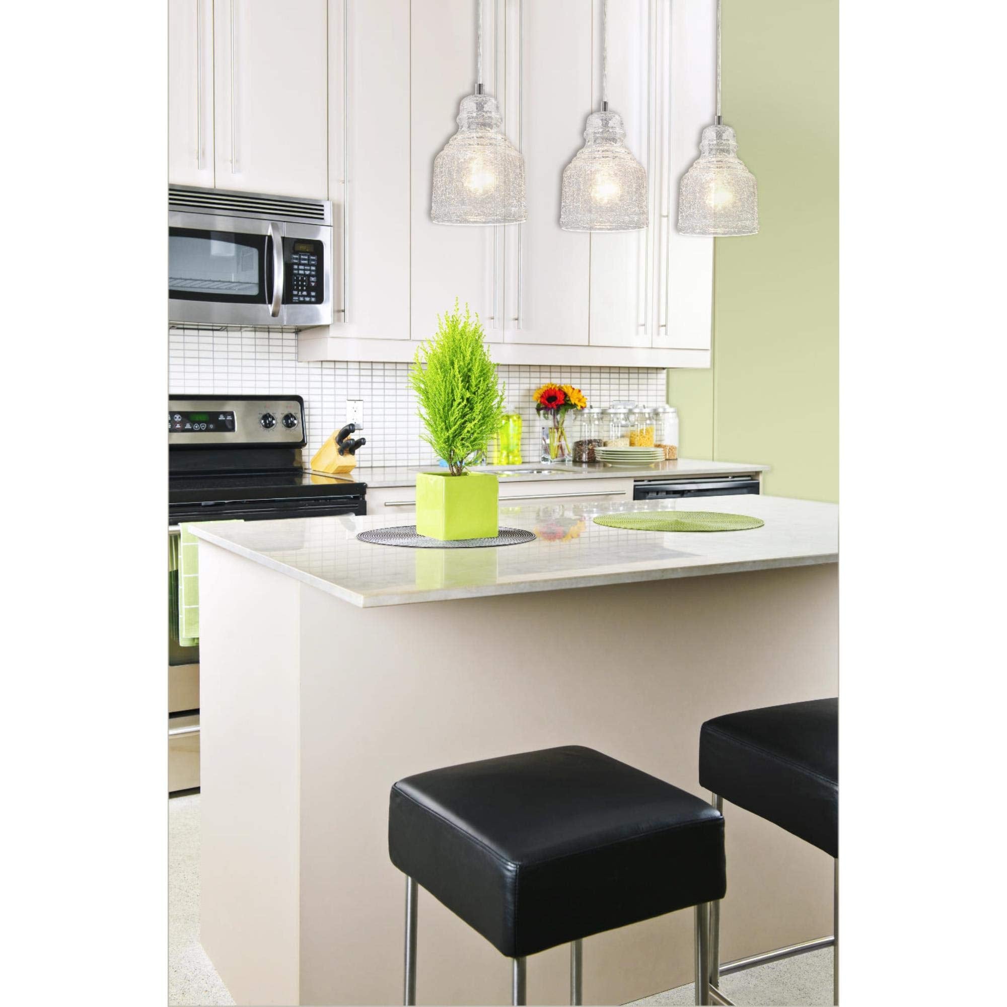 Westinghouse 6309200 One-Light, Brushed Nickel Finish With Clear Crackle Glass Indoor Mini Pendant, White