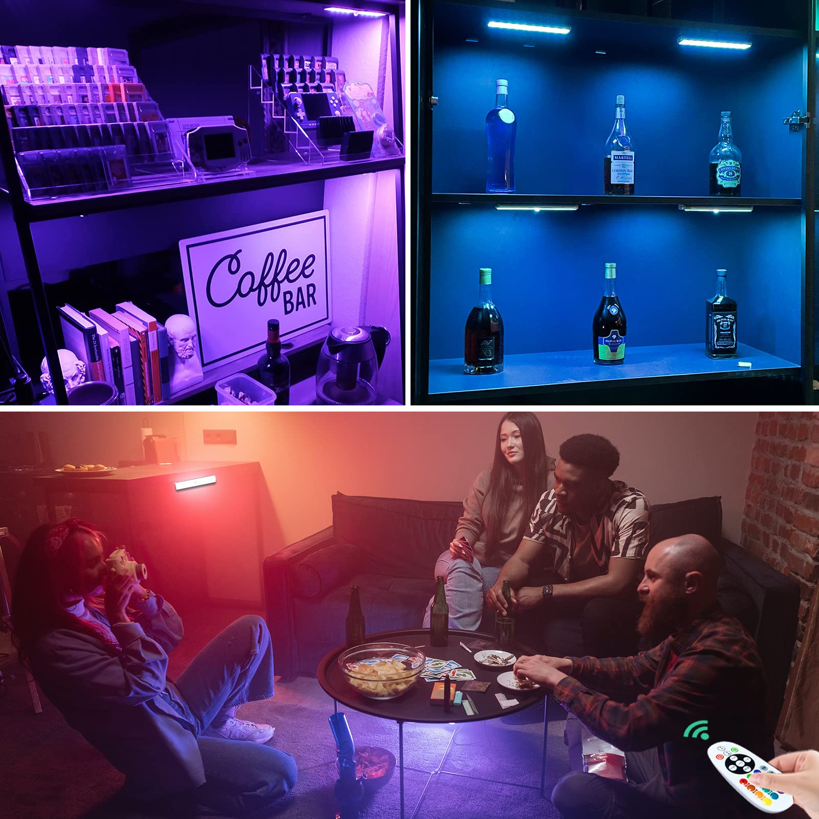LAJOSO LED Under Cabinet Lights, Dimmable, Wireless, 6 Pack, 15 Color RGB Light Bars, Aluminum, Model 8126
