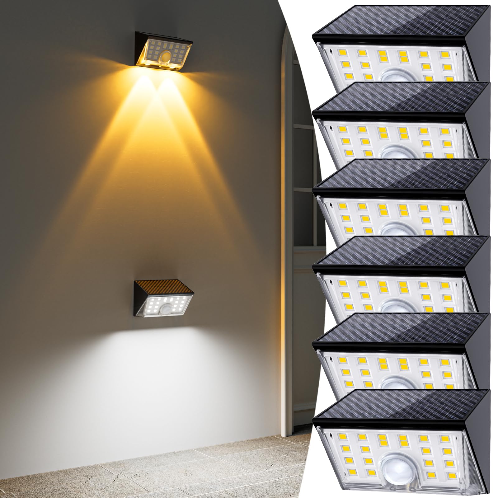 Jsot Solar Fence Lights Outdoor  4 Modes Solar Lights Outdoor Waterproof Ip65  6Pack Motion Sensor Bright Wall Security Lighting For Outside Yard Front Door Fence - Cool White