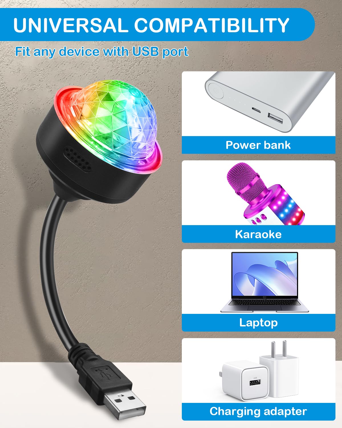 Luditek Mini Disco Ball Light, Sound Activated Strobe, 3 Pack, Plastic, Black, Model GT162