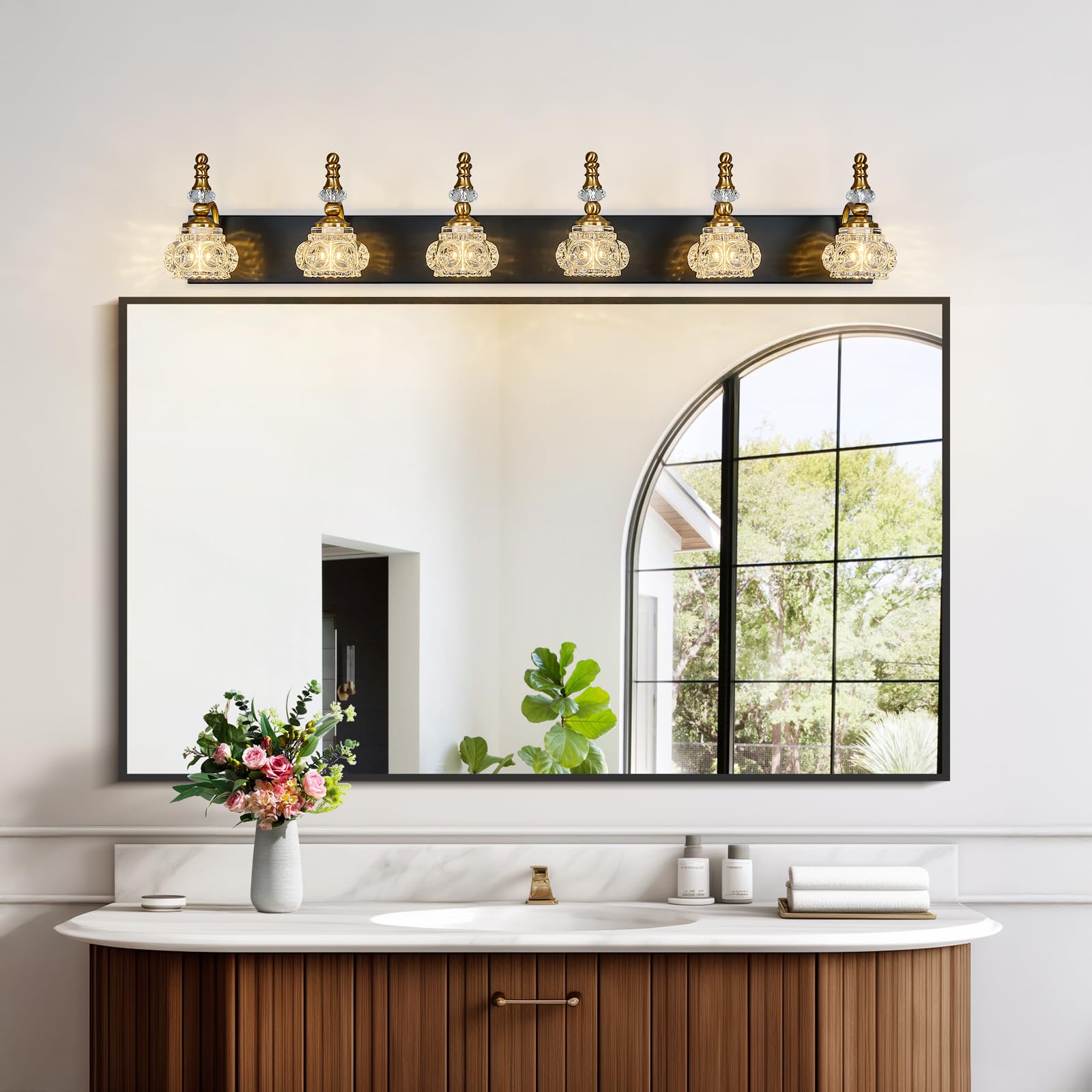 Lbsqj 6-Light Vintage Bathroom Vanity Light Fixture Industrial Black Gold With Glass Shade Vanity Light Fixtures Over Mirror Glass Bathroom Vanity Lighting Fixtures G9 Bulb Wall Lights