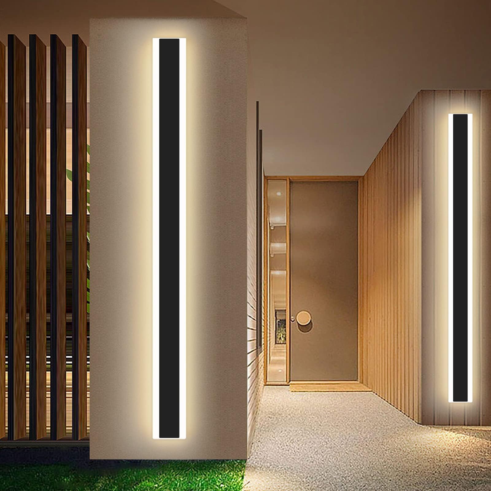 Mikeru Modern Outdoor Wall Light, 3000K-6000K Dimmable Outdoor Wall Sconce 78.8Inch Black Outdoor Exterior Lights With Remote Co