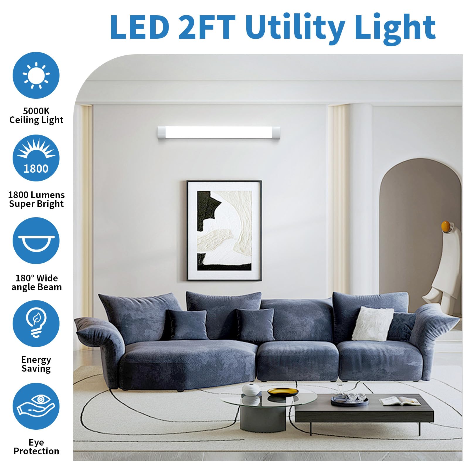 Airand Utility LED Light 2PCS Linkable Fixture 18W Waterproof Tube Light 2FT White