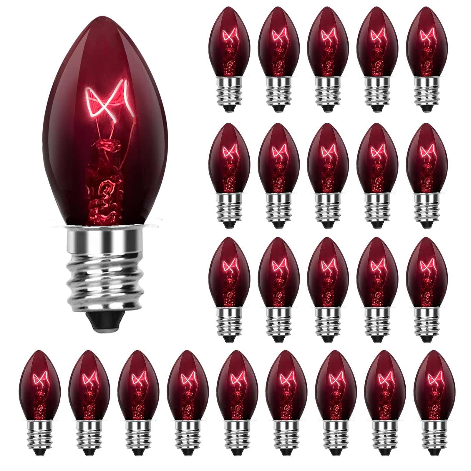 Pallerina C7 Replacement Light Bulbs 25 Pack, Glass, Black, 5 Watt Candelabra Base, for Halloween and Christmas Decor